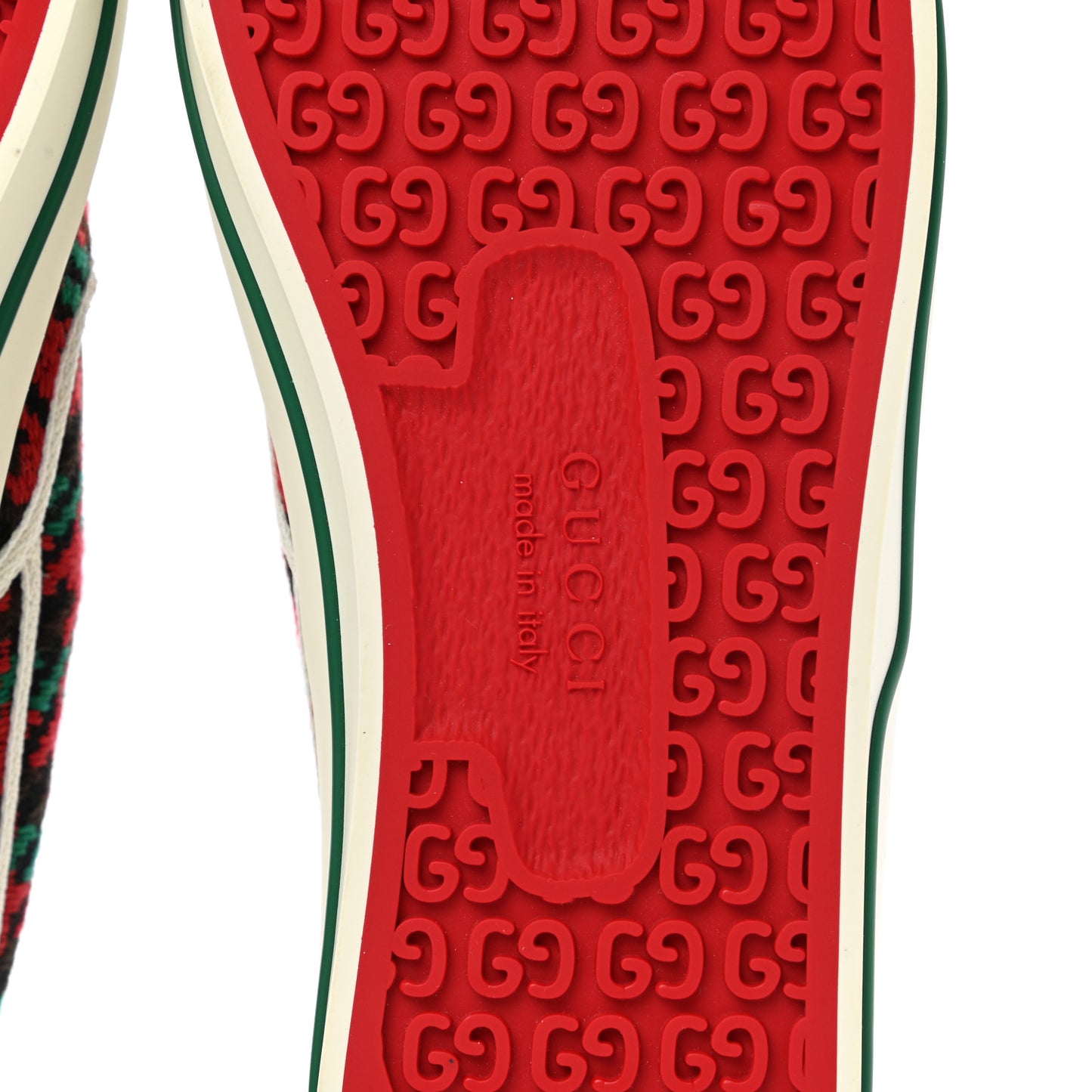 Cotton Wool Web Houndstooth Interlocking G Mens 1977 Tennis Slip On Sneakers 7 Red Green