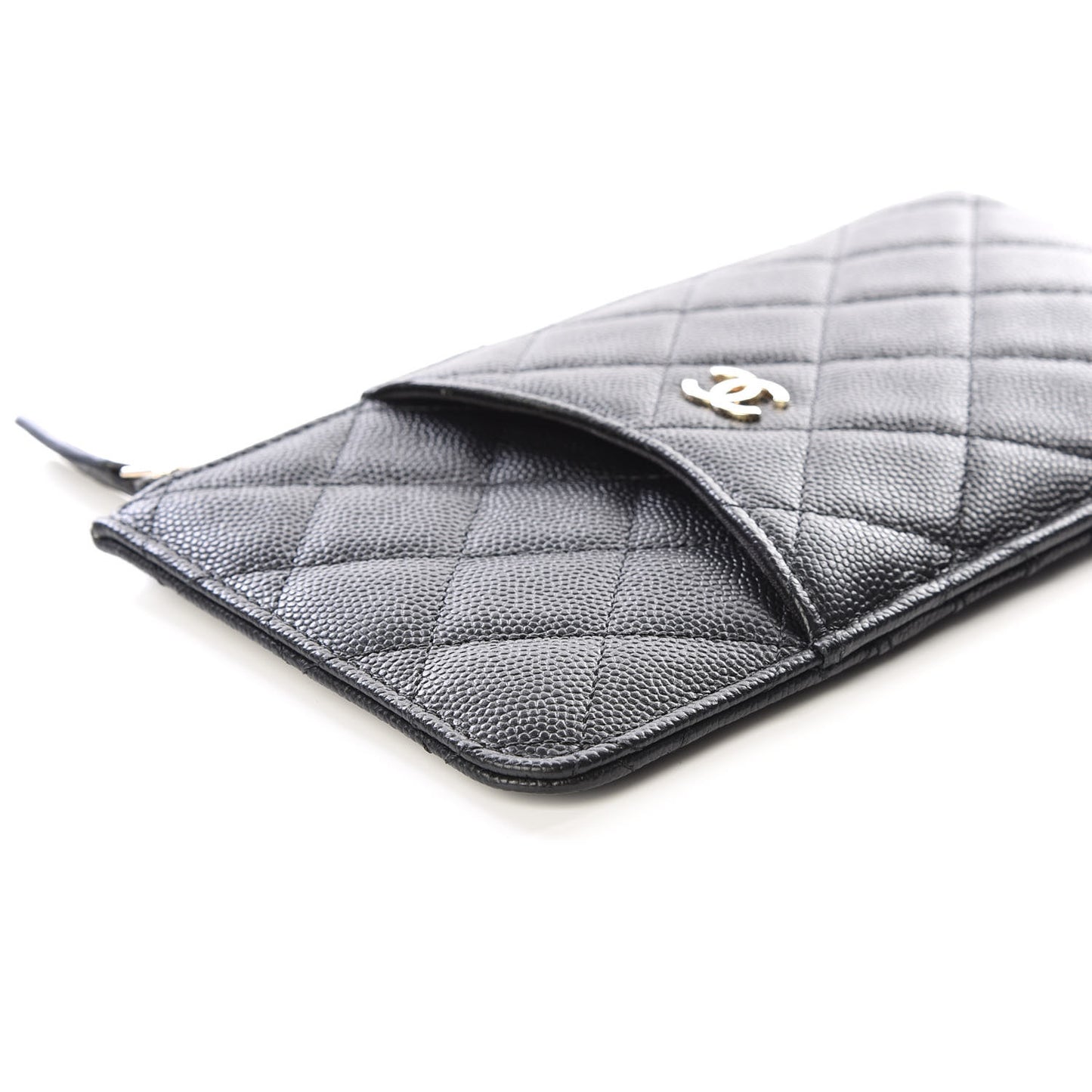 Caviar Quilted Classic Flat Wallet Pouch Black