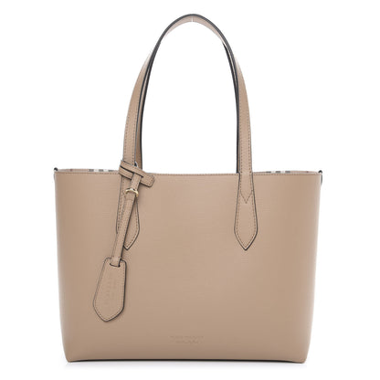 Burberry Grainy Calfskin Haymarket Check Small Reversible Tote Camel 1 of 12