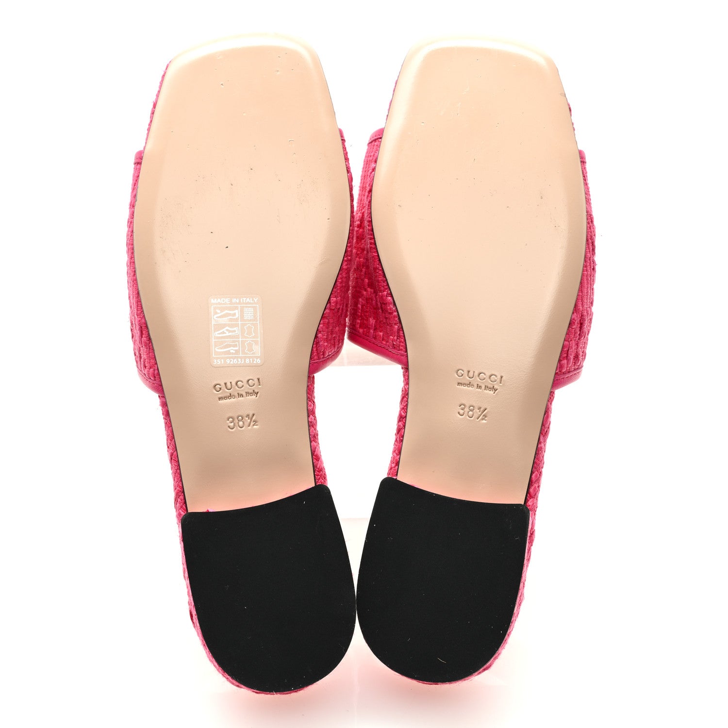 Gucci Tridimensional Raffia Malaga Kid GG Monogram Horsebit Flat Slide Sandals 38.5 Bright Fuxia 5 of 7