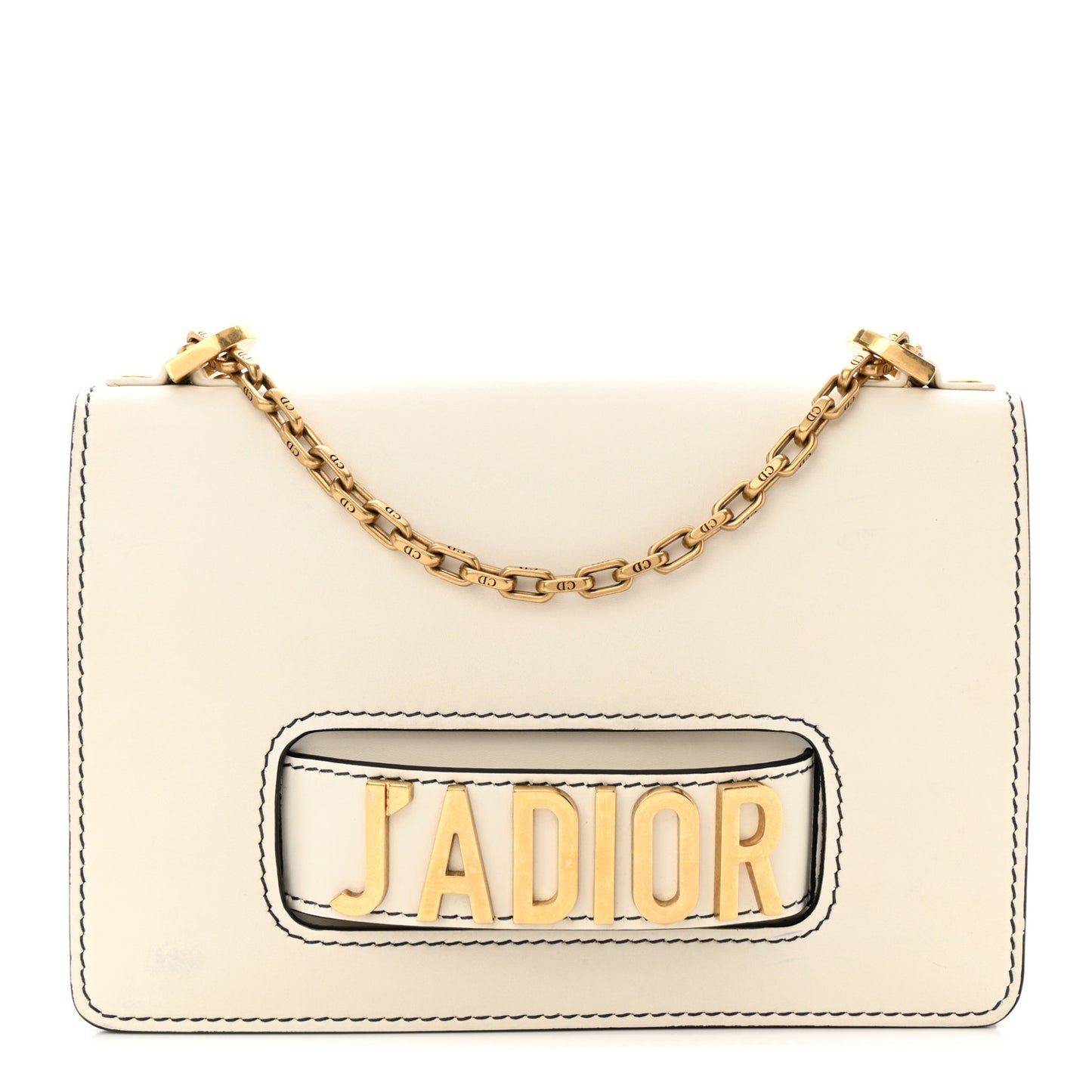 Calfskin J'Adior Chain Flap Bag Off White