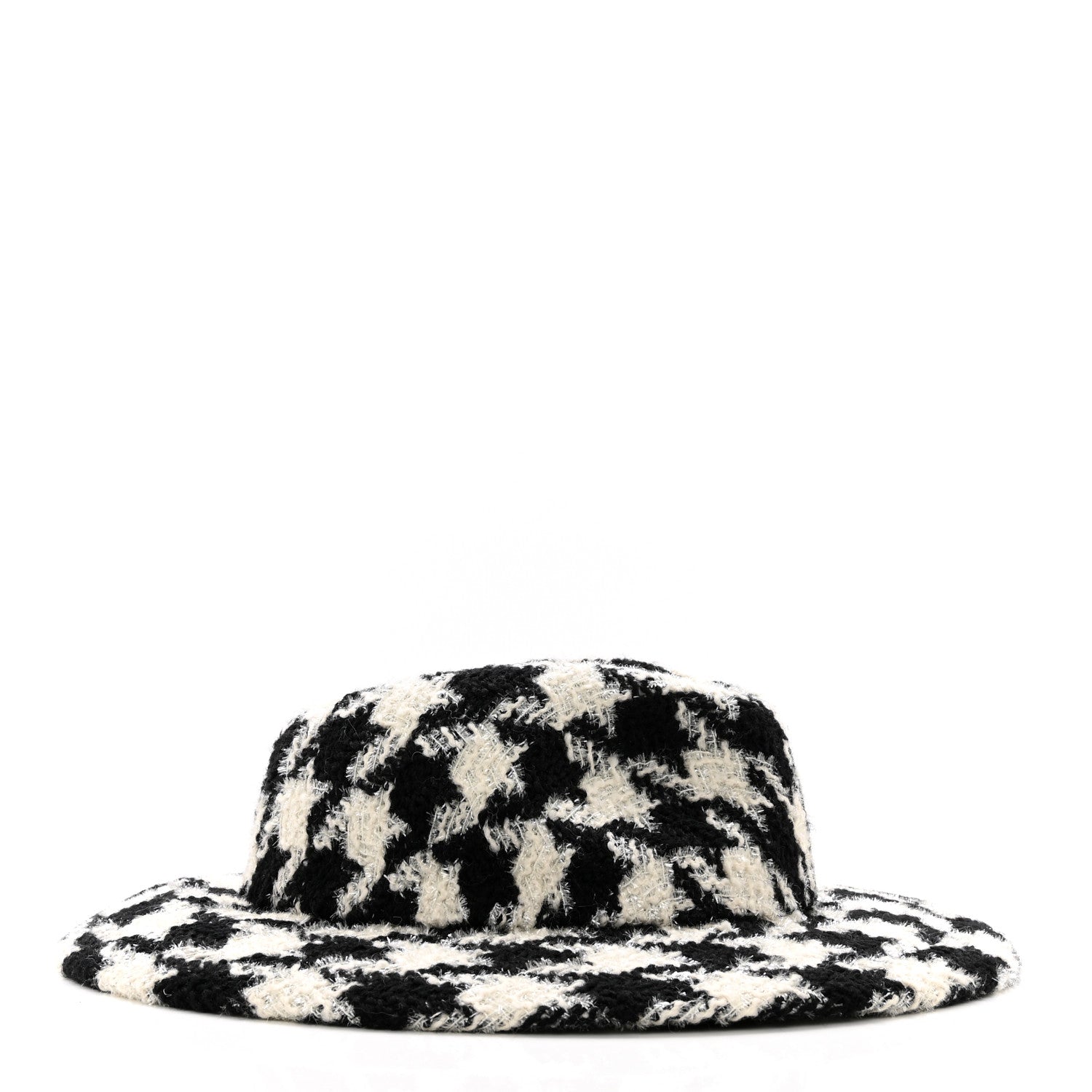 Chanel Cashmere Houndstooth CC Fedora Hat M White Black 5 of 7