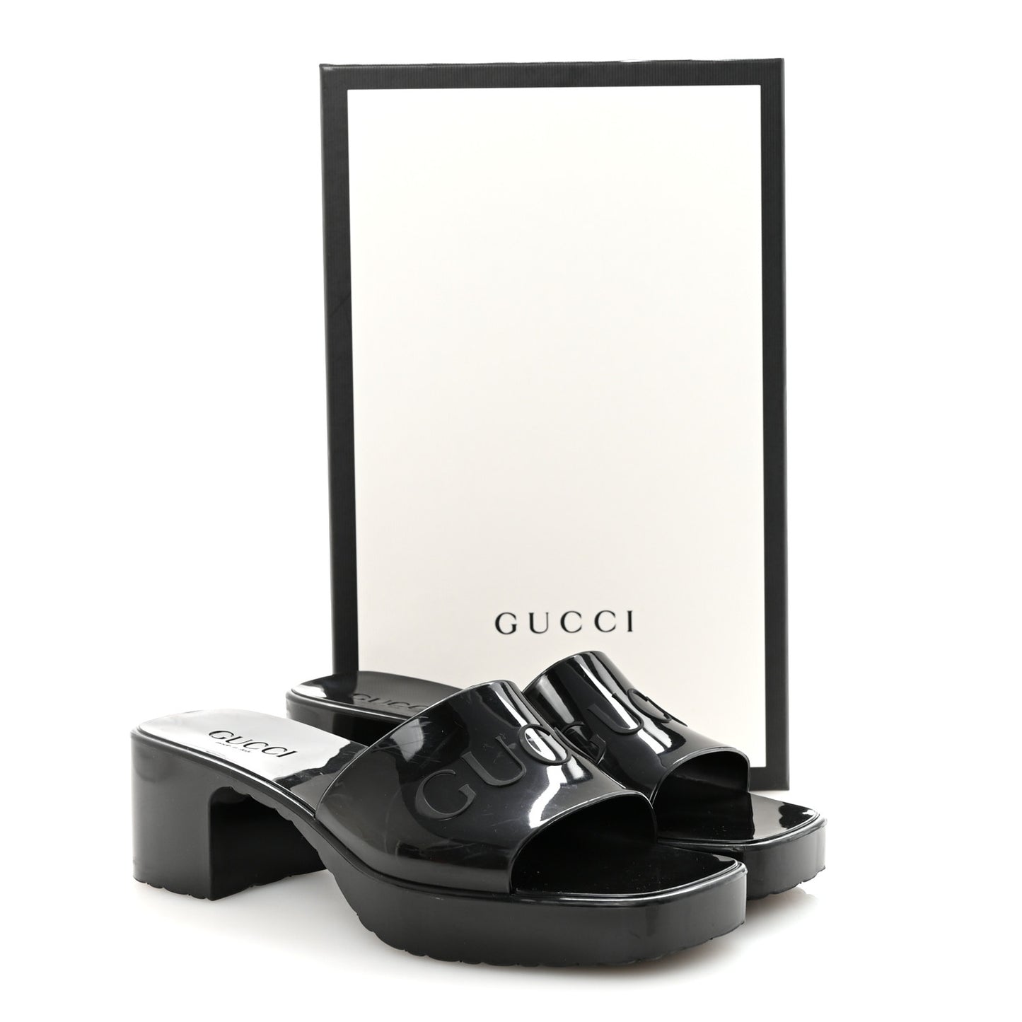 Rubber Gucci Logo Womens Platform 20/60mm Slide Sandals 37 Black