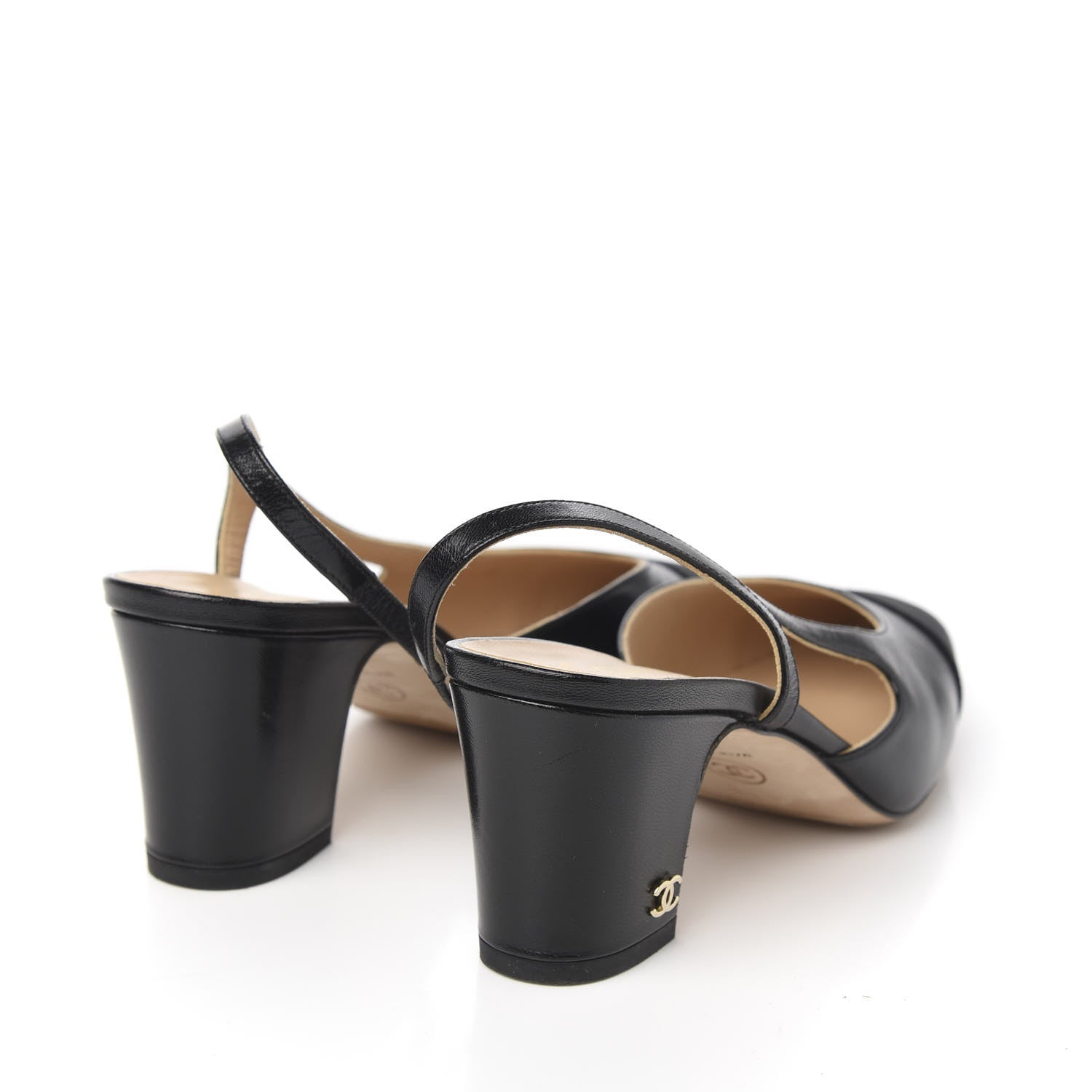 Chanel Goatskin Grosgrain Cap Toe CC Slingback Sandals 36 Black 4 of 8