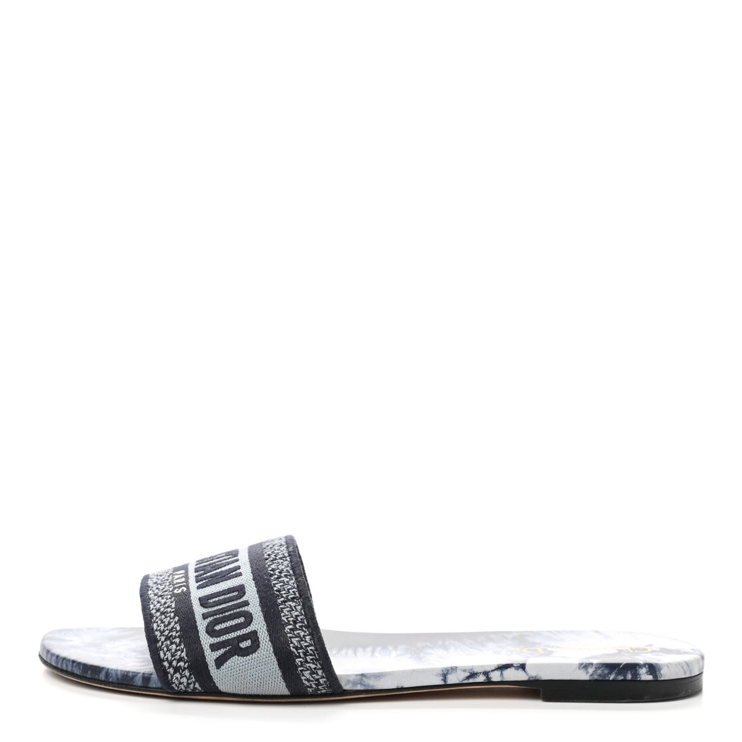 Canvas Tie and Dior Embroidered Dway Flat Slide Sandals 41 Denim