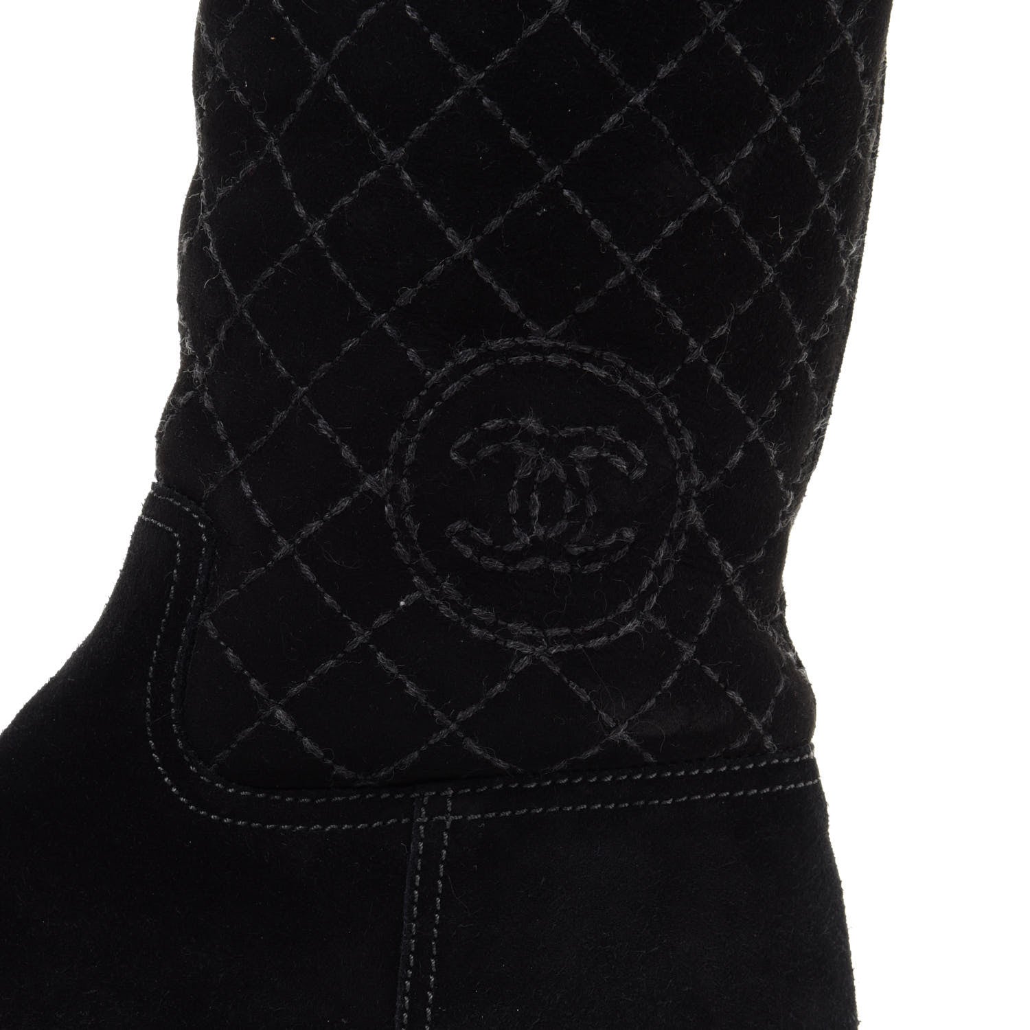 Chanel Suede Quilted Shearling High Boots 40 Black 8 of 12