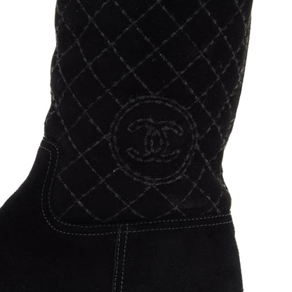 Chanel Suede Quilted Shearling High Boots 40 Black 8 of 12