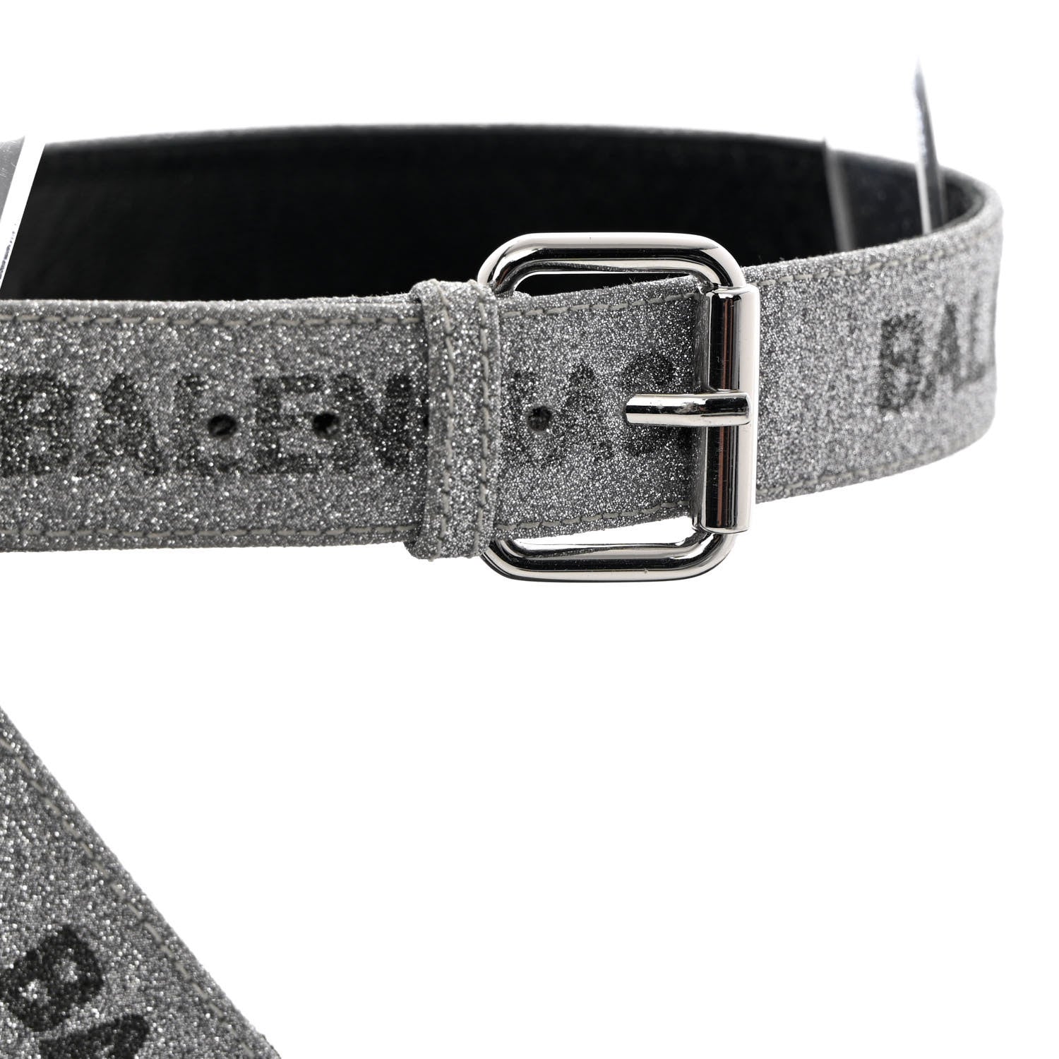Balenciaga Glitter Allover Logo Ankle Strap Round Heel 80mm Sandals 39 Silver Black 9 of 14