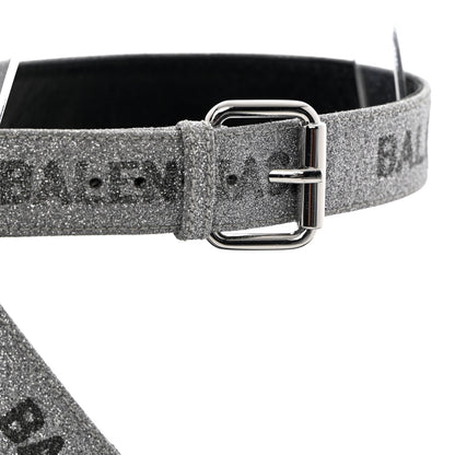 Balenciaga Glitter Allover Logo Ankle Strap Round Heel 80mm Sandals 39 Silver Black 9 of 14