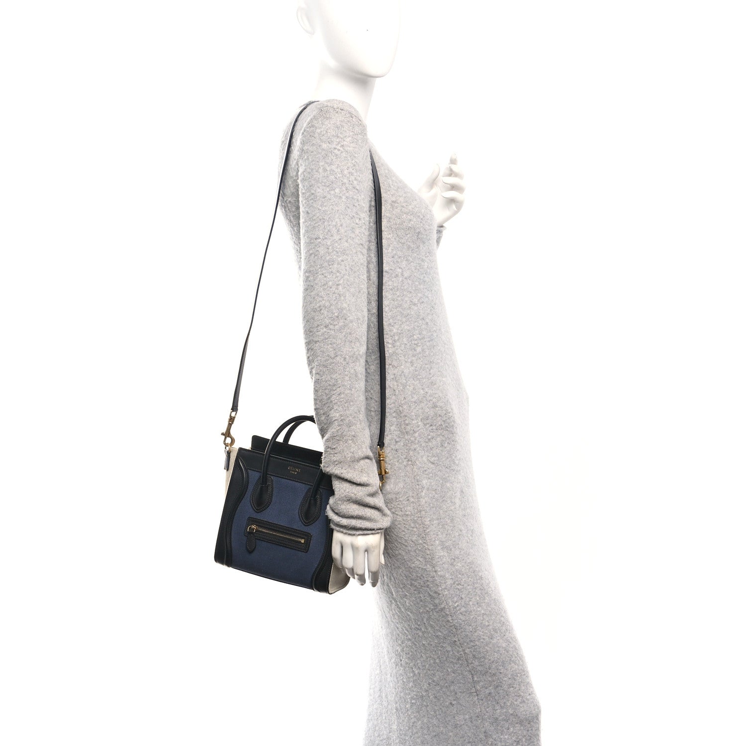 Celine Natural Canvas Smooth Calfskin Nano Luggage Navy 2 of 13