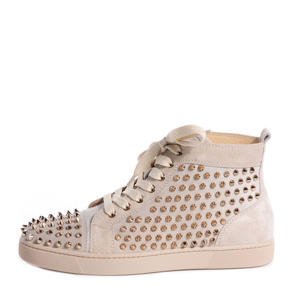 Christian Louboutin Suede Studded Louis Womens High Top Sneakers 40.5 Beige 1 of 8