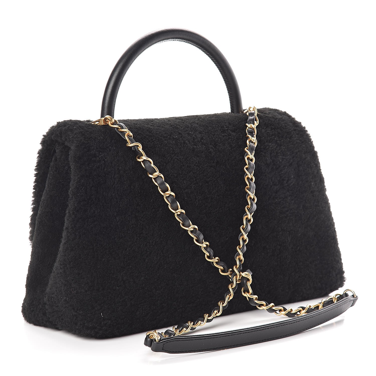 Chanel Shearling Lambskin Medium Coco Handle Flap Black 3 of 13