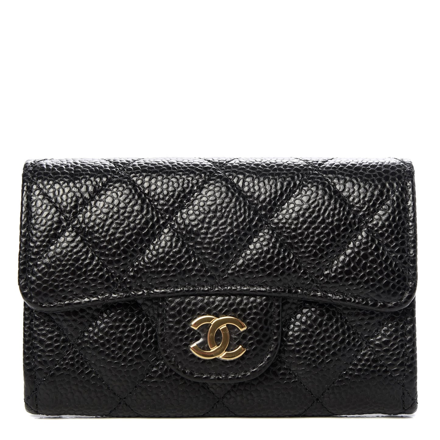 Caviar Quilted Flap Card Holder Wallet Black