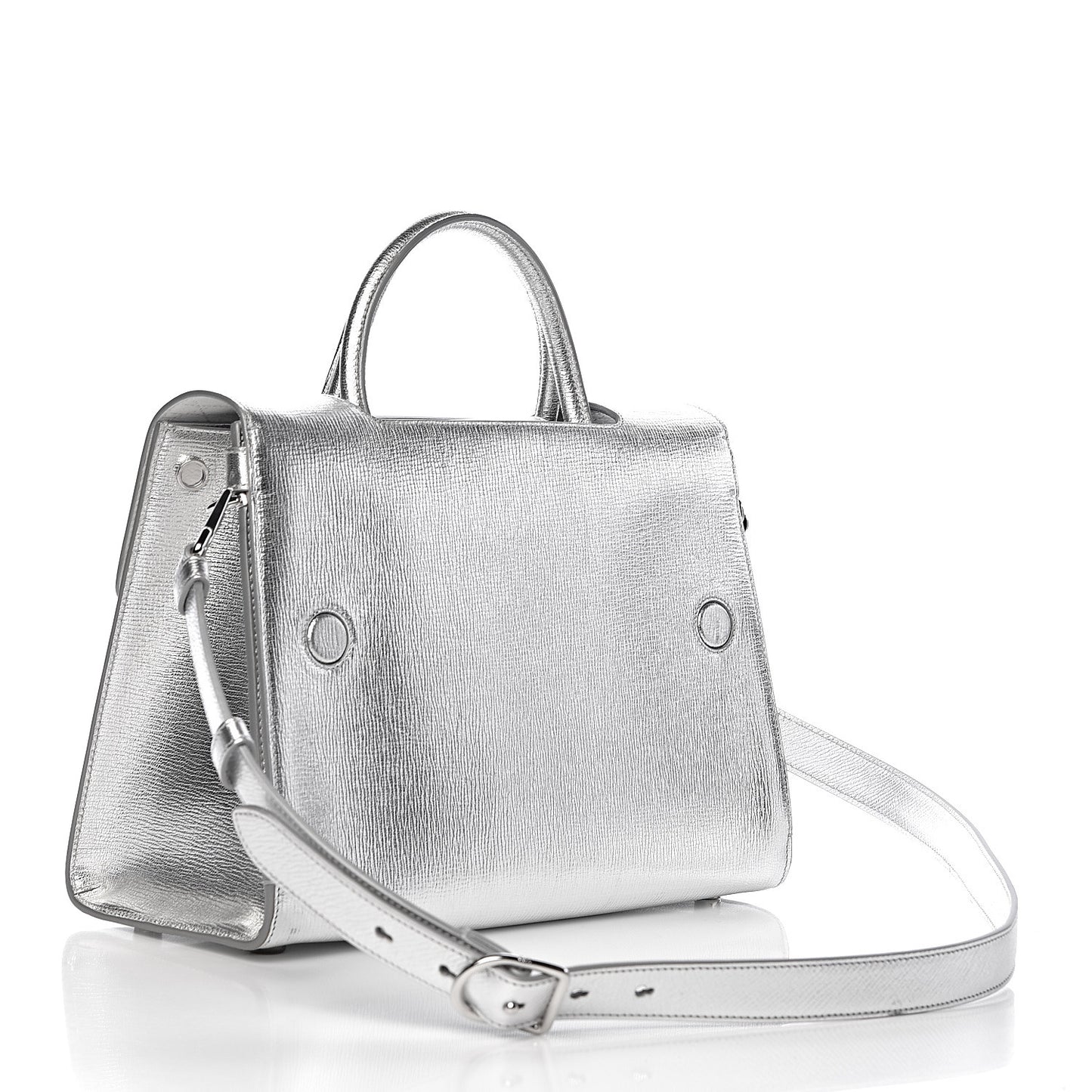 Metallic Grained Calfskin Medium Diorever Flap Silver