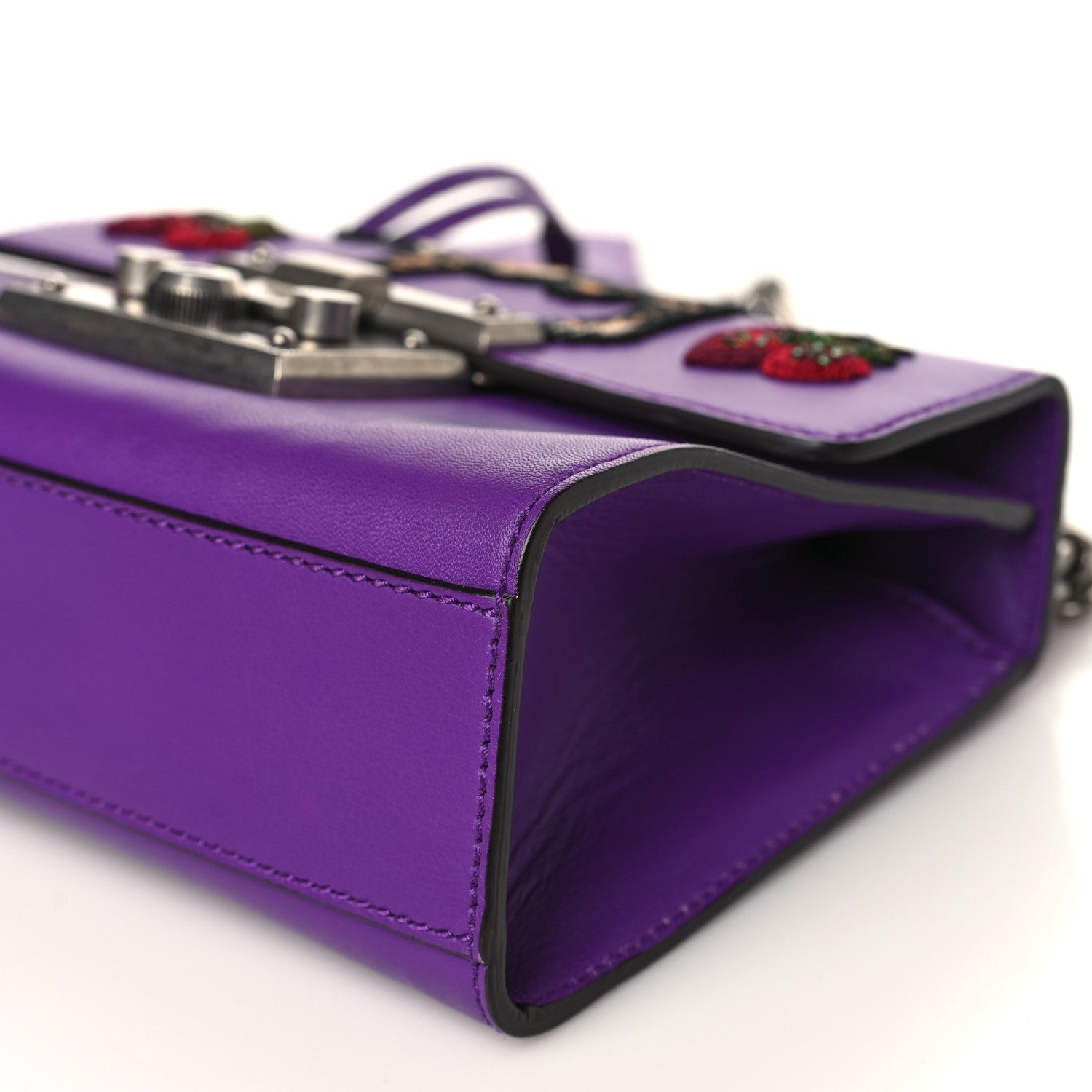 Gucci Calfskin Embroidered Tiger Strawberry Small Padlock Shoulder Bag Purple 9 of 9