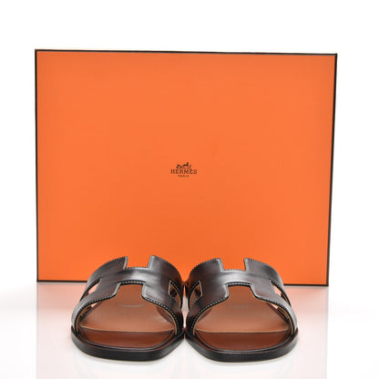 Hermes Box Calfskin Oran Sandals 38.5 Black 8 of 8