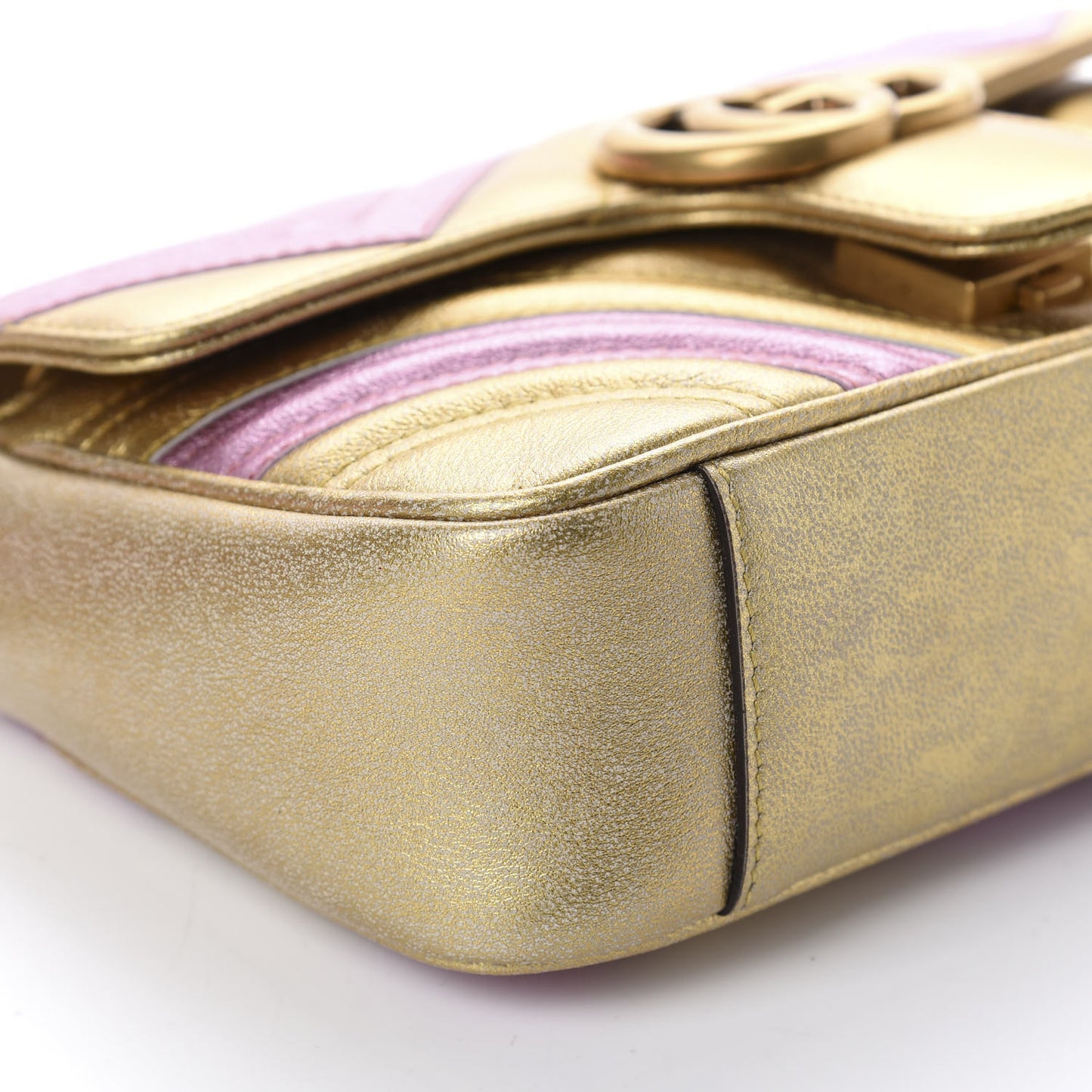Metallic Calfskin Matelasse Mini GG Marmont Shoulder Bag Gold Pink