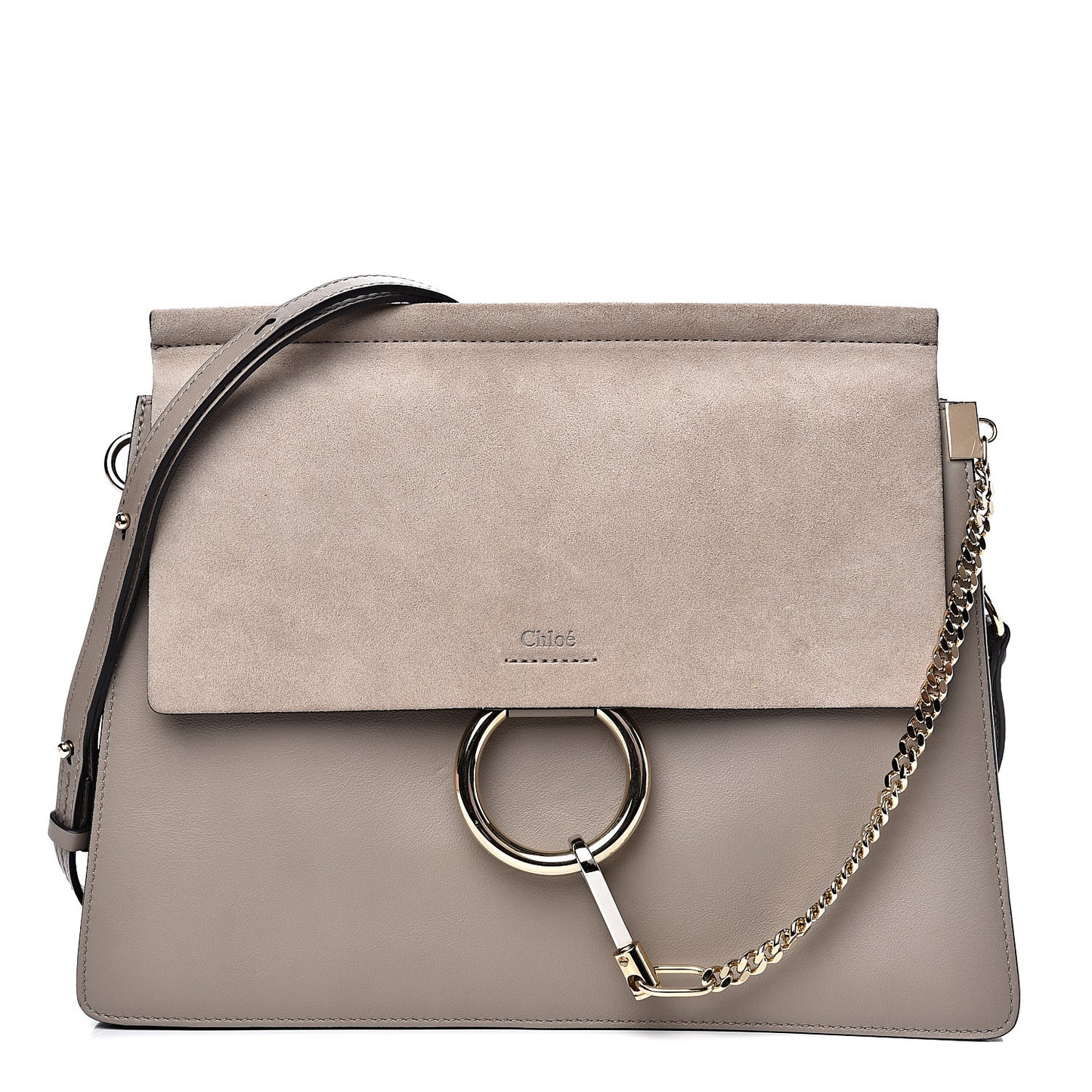 Calfskin Suede Medium Faye Shoulder Bag Motty Grey