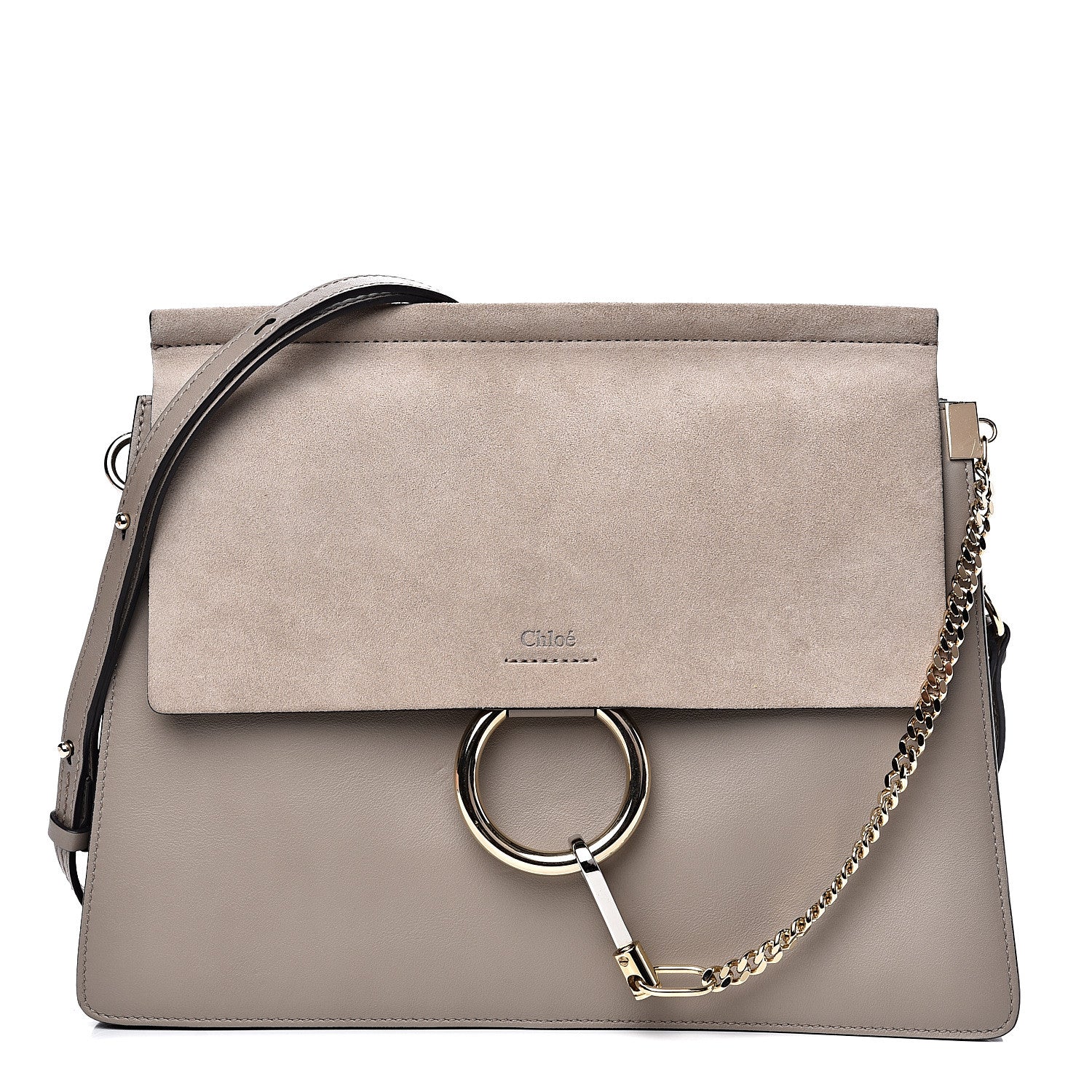 Chloe Calfskin Suede Medium Faye Shoulder Bag Motty Grey 1 of 10