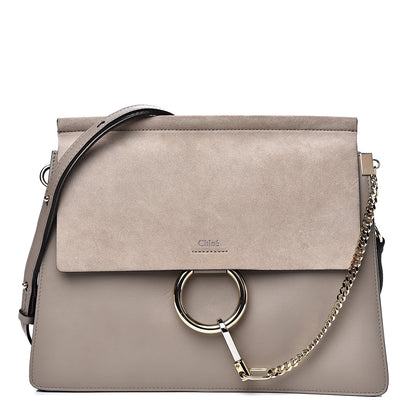 Chloe Calfskin Suede Medium Faye Shoulder Bag Motty Grey 1 of 10