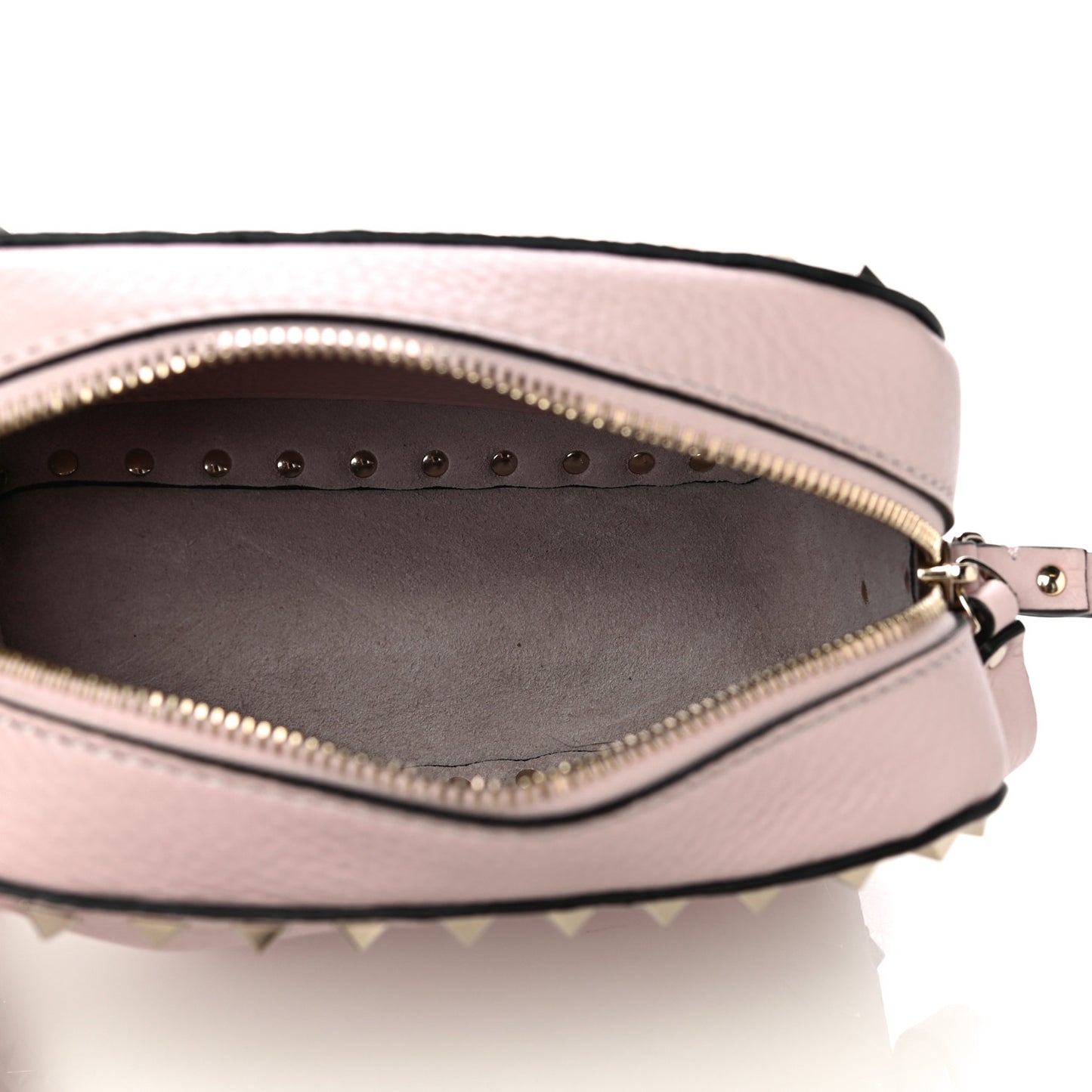 Pebbled Calfskin Rockstud Camera Crossbody Bag Water Rose