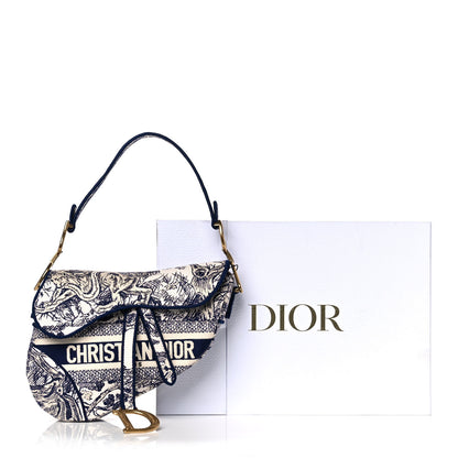 Christian Dior Canvas Embroidered Toile de Jouy Saddle Bag Blue 14 of 14