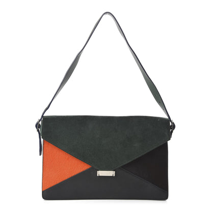 Celine Suede Calfskin Pony Hair Medium Tri-Color Diamond Shoulder Bag Green 1 of 9