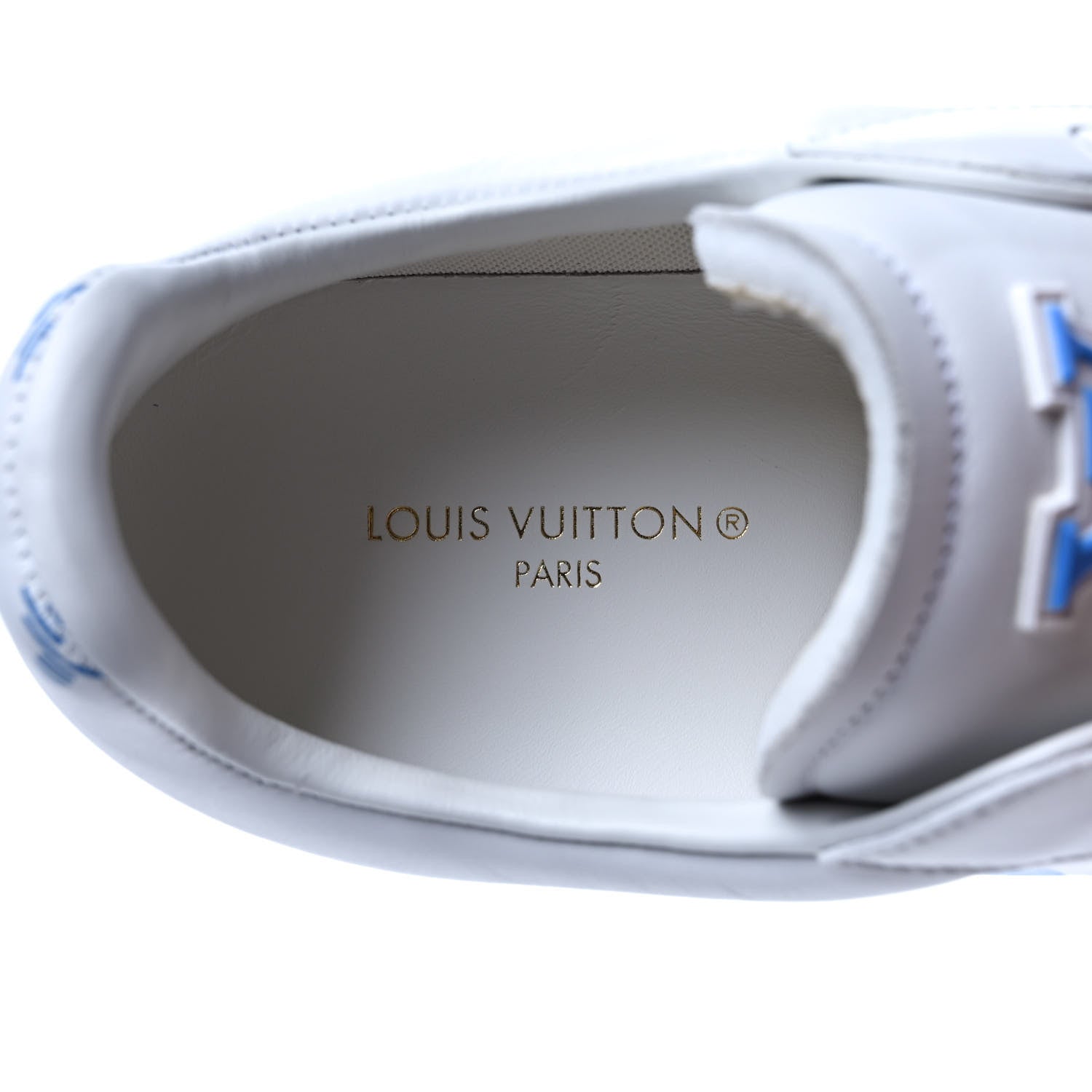 Louis Vuitton Calfskin Luxembourg Samothrace Mens Sneakers 8 White Blue 8 of 9