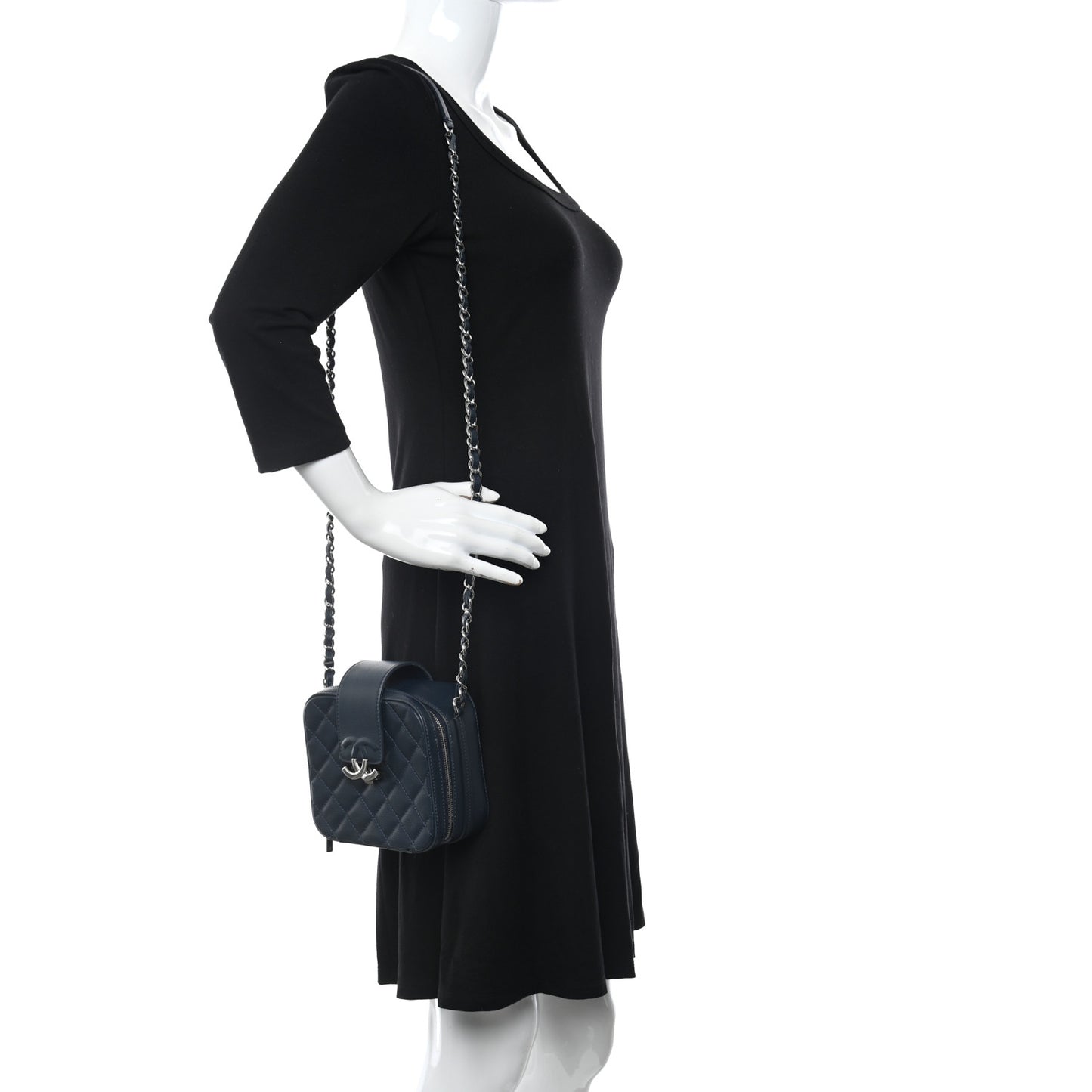 Caviar Quilted Mini CC Box Camera Bag Dark Blue
