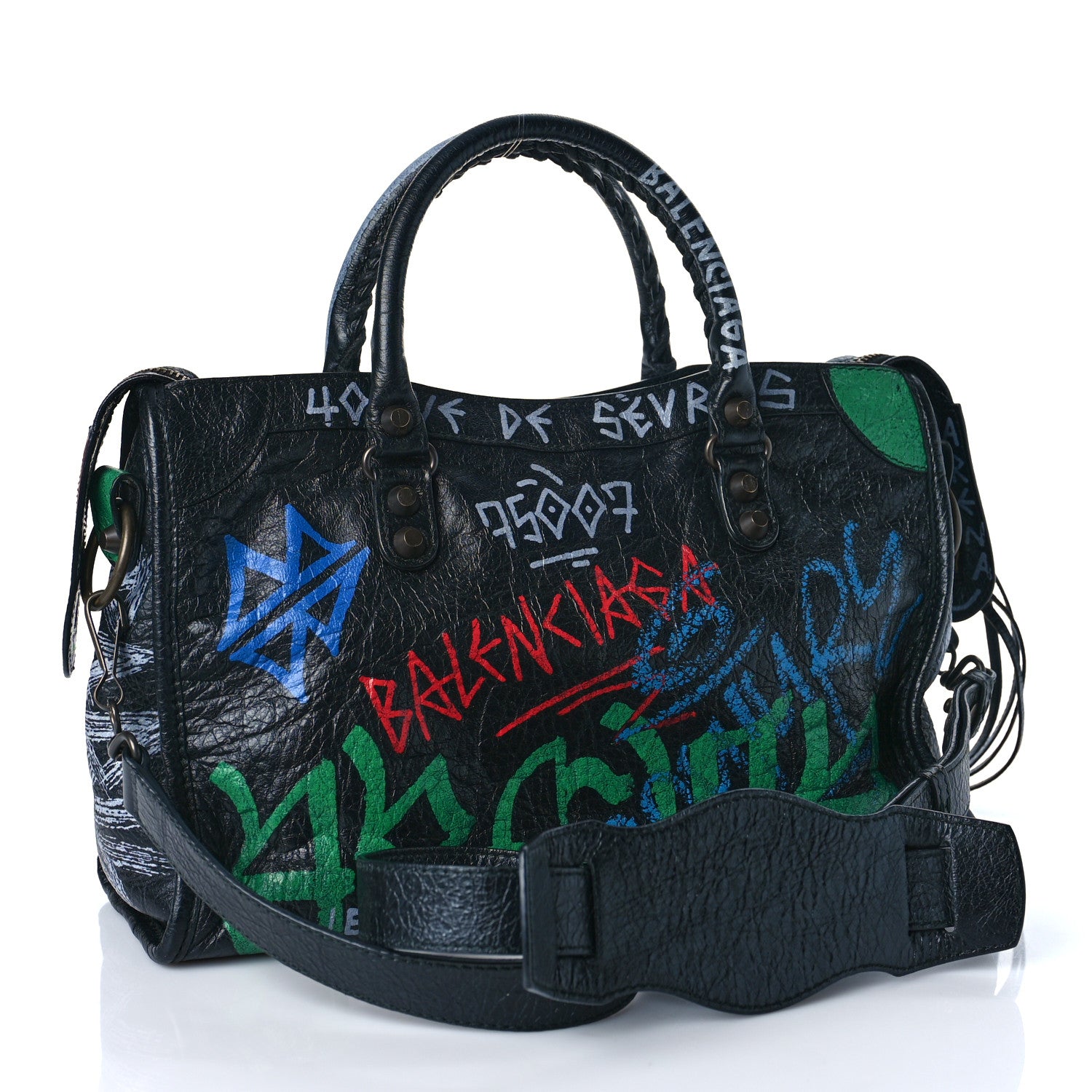 Balenciaga Agneau Graffiti All Over Classic Hardware S City Black Vert Rouge 3 of 14
