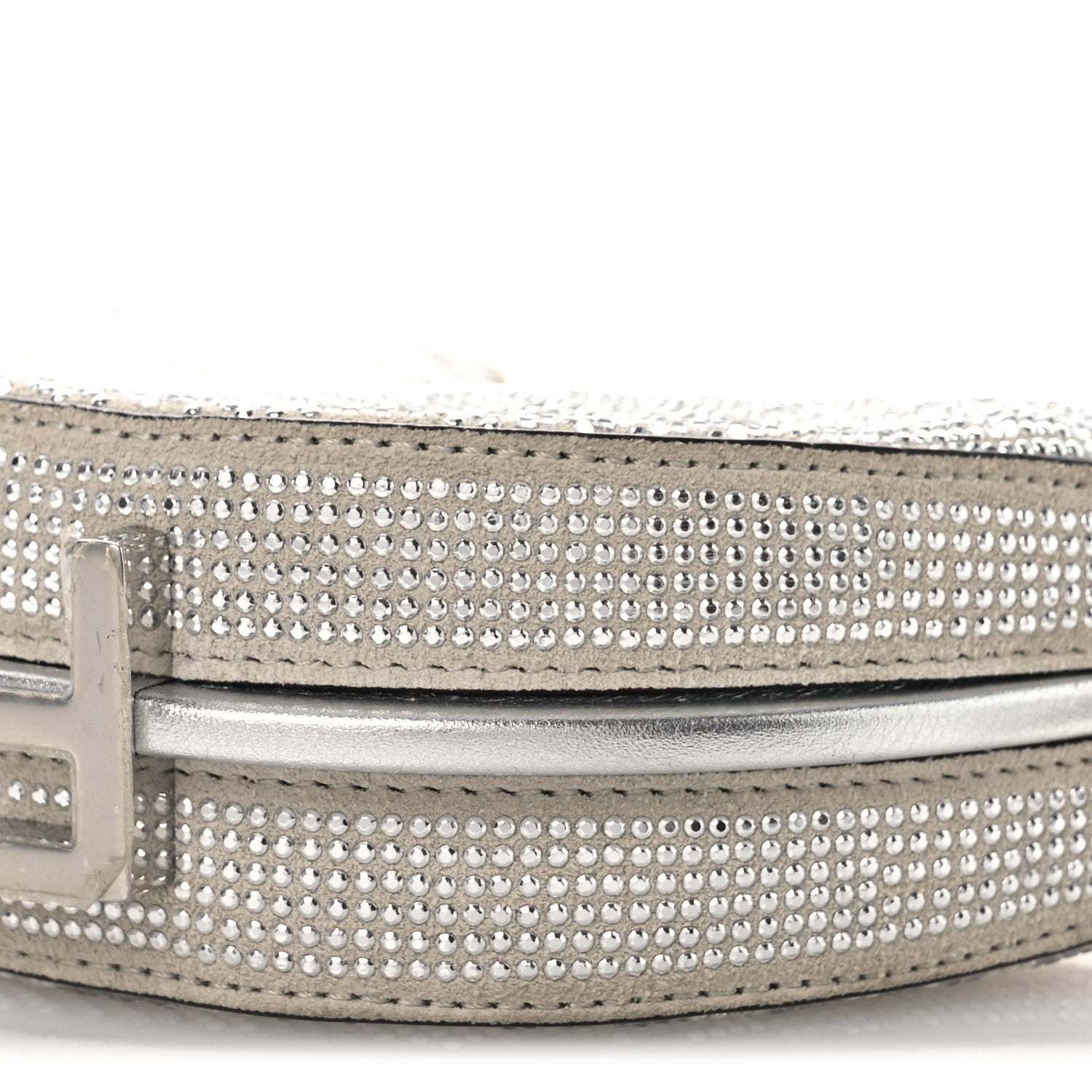 Fendi Crystal Vitello Laminato Suede FF Nano Fendigraphy Hobo Charm Grey 10 of 11