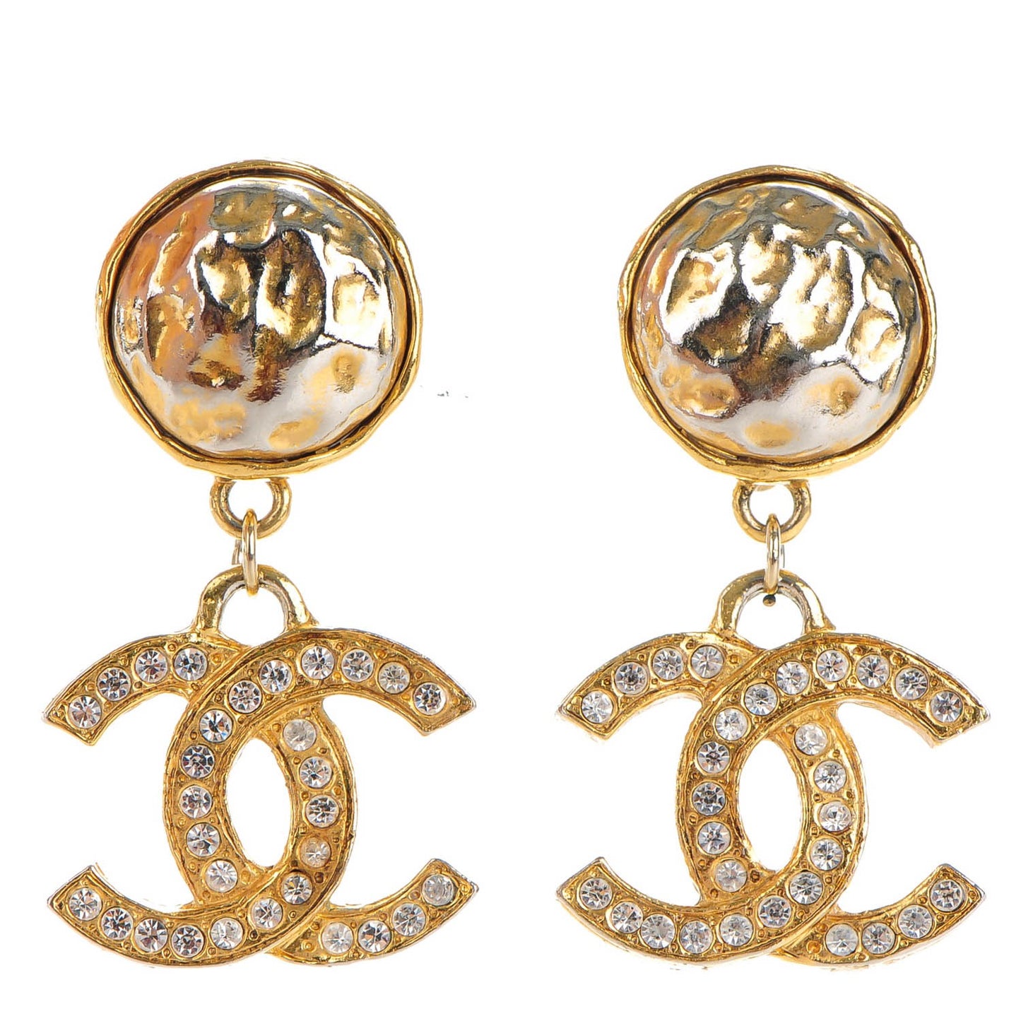 Crystal CC Large Clip On Drop Earrings Gold