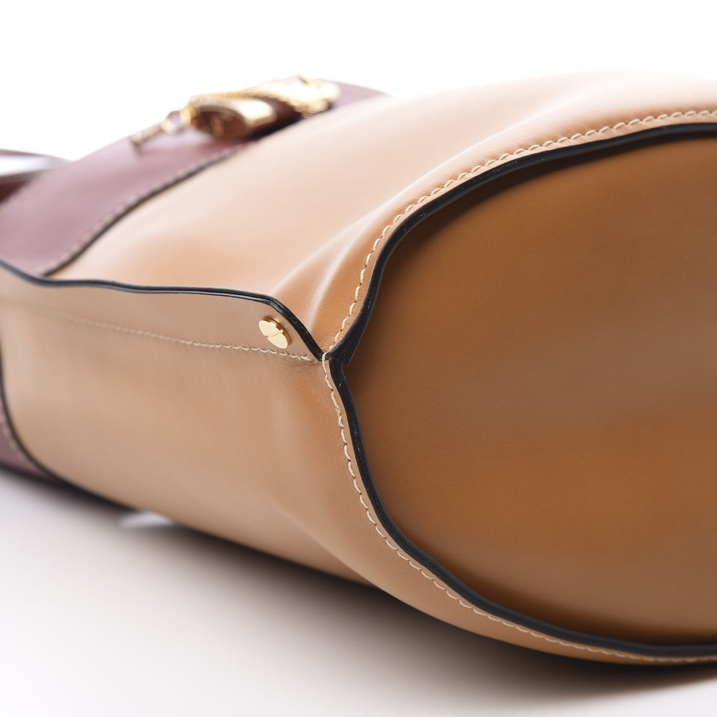 Shiny Calfskin Goatskin Medium Aby Bi-Color Bucket Bag Autumnal Brown