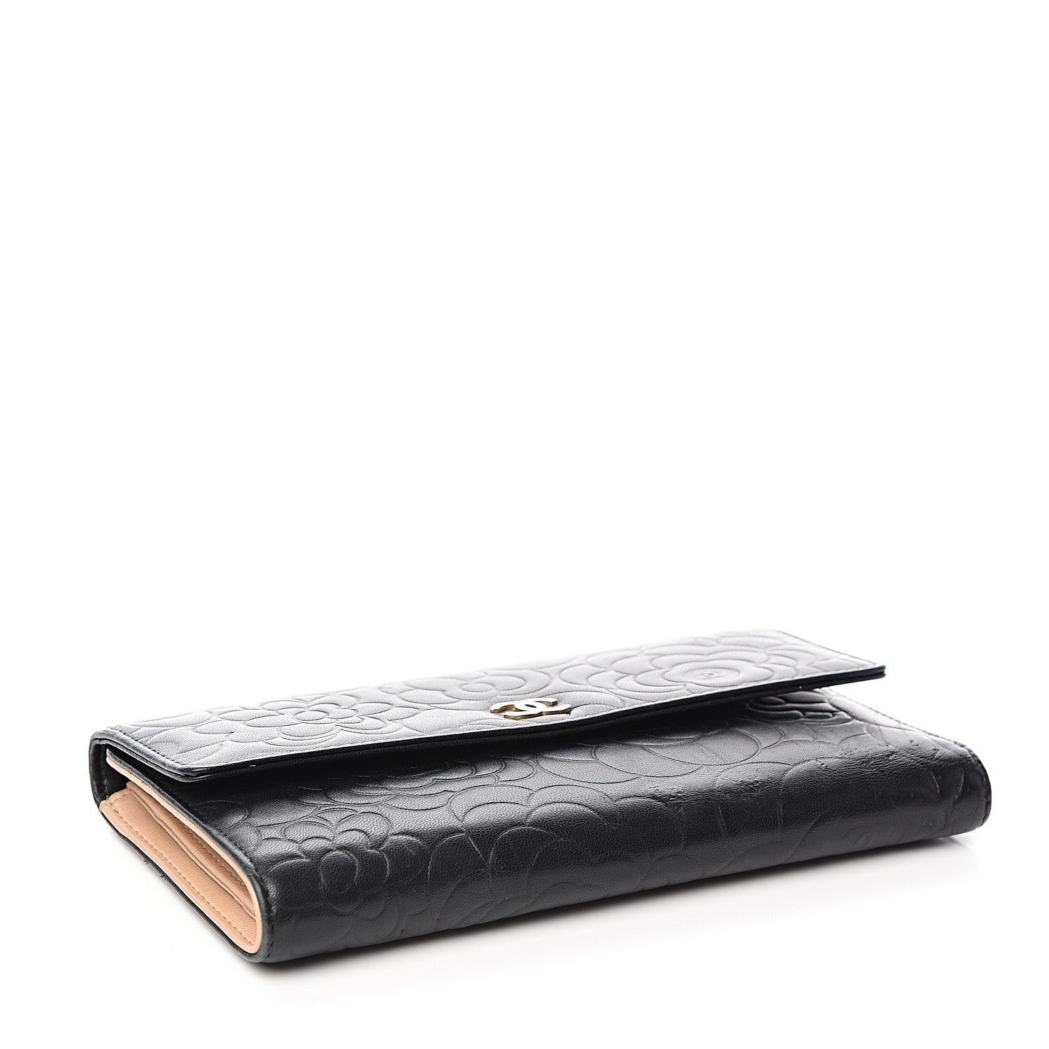 Chanel Lambskin Camellia Embossed Large Flap Wallet Black 3 of 7