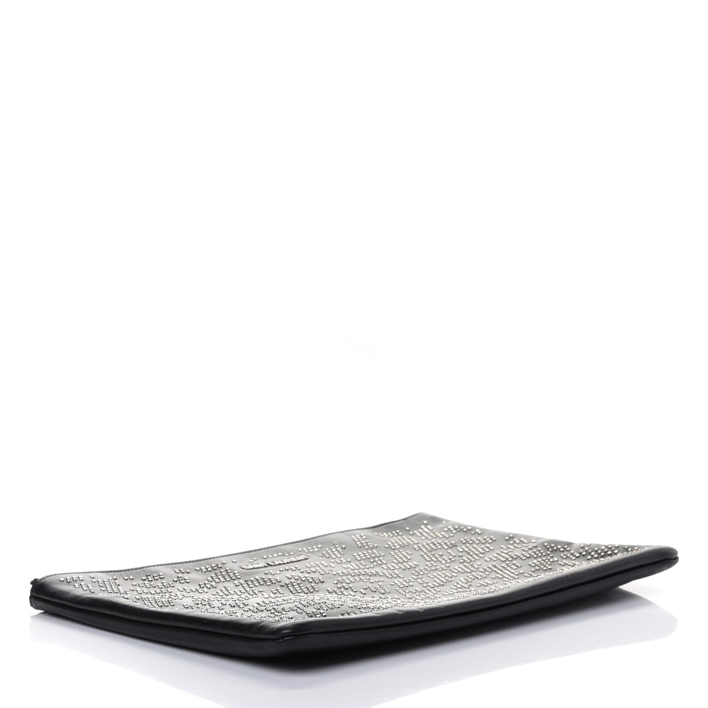 Smooth Calfskin Micro-Studded Letters Zip Clutch Black