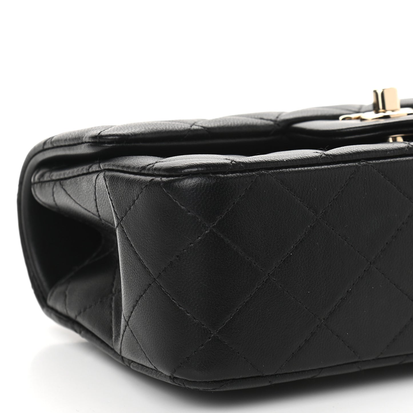 Lambskin Quilted Mini Top Handle Rectangular Flap Black