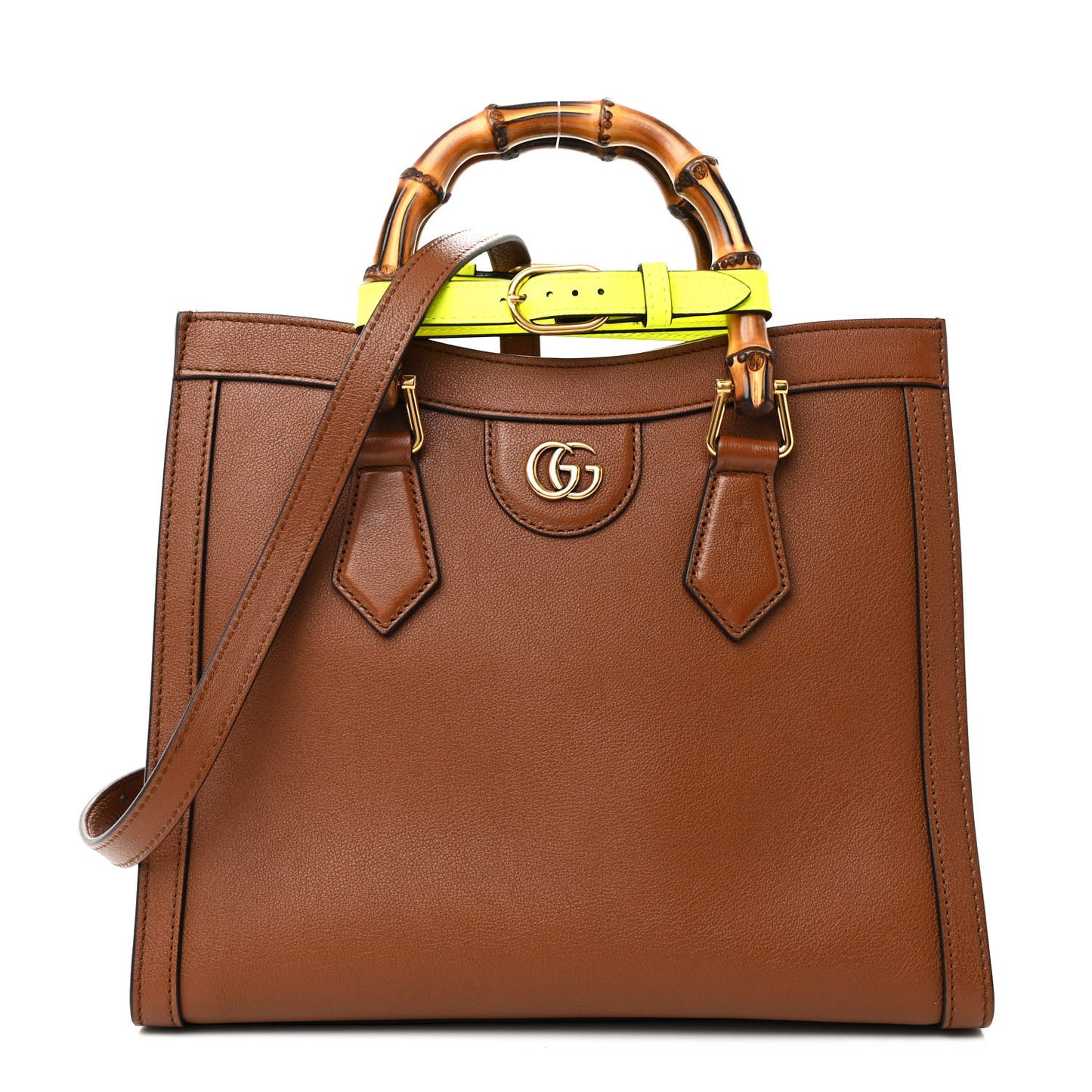 Wonka Grain Calfskin Small Diana Tote Bag Cuir Yellow Fluo