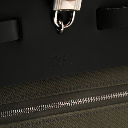 Hermes Military Toile Vache Hunter Herbag Cabine Zip 50 Kaki Black 7 of 11