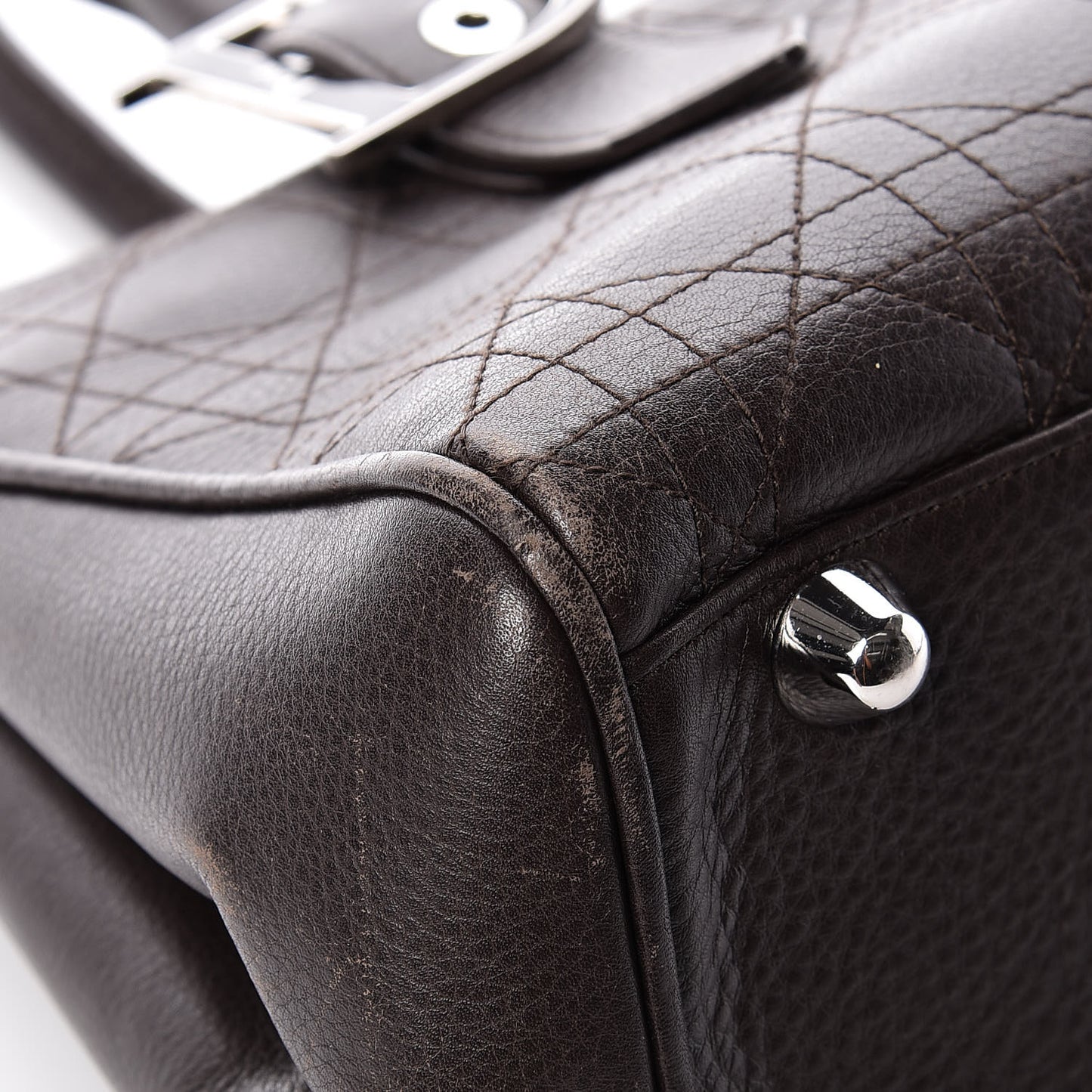 Calfskin Cannage Shoulder Bag Dark Brown