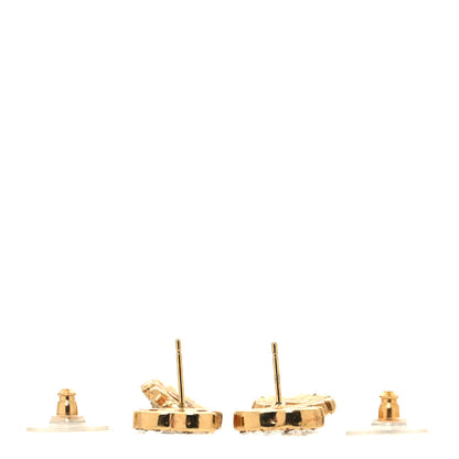 Chanel Metal Crystal CC Flower Drop Earrings Gold 3 of 5