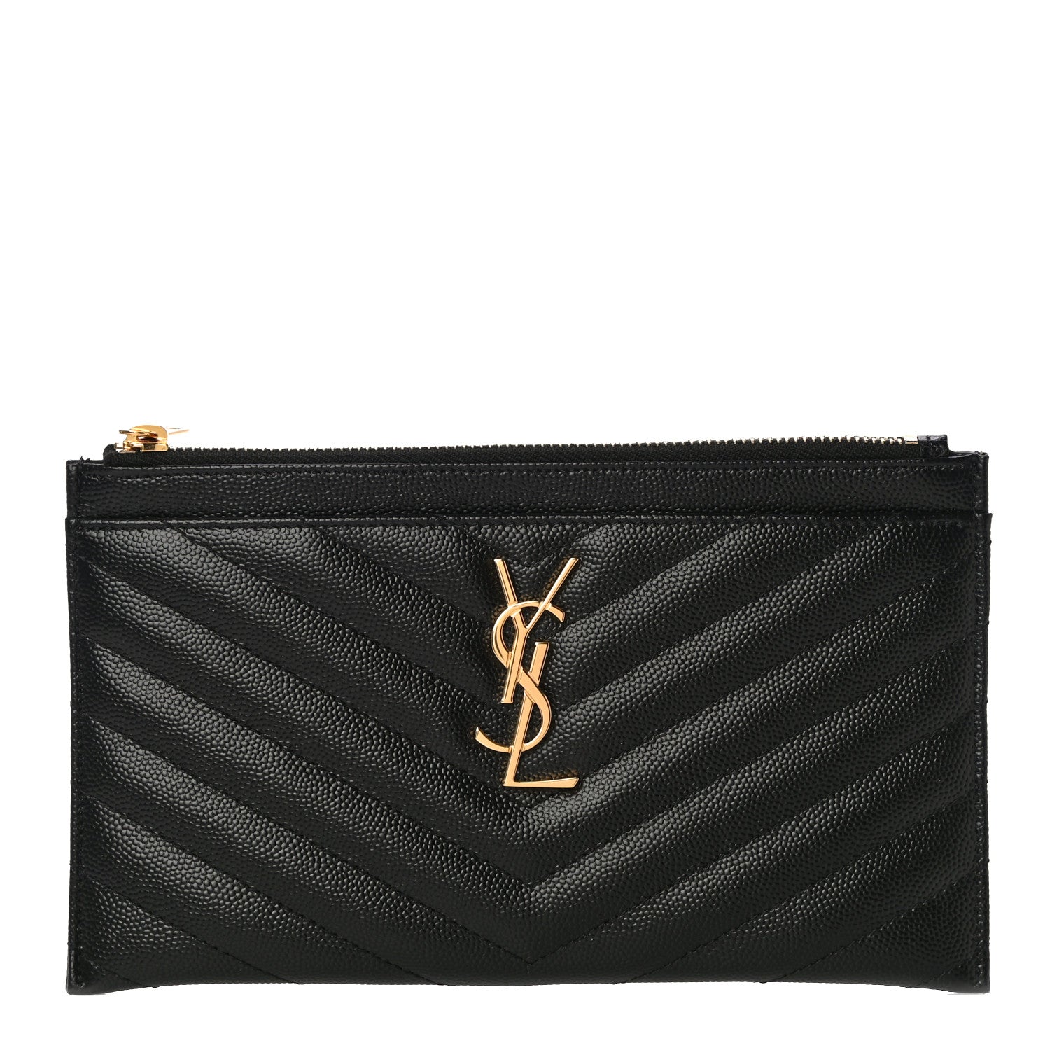Saint Laurent Grain De Poudre Chevron Monogram Bill Pouch Black 1 of 11