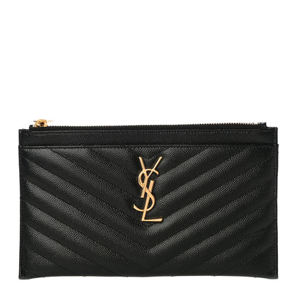Saint Laurent Grain De Poudre Chevron Monogram Bill Pouch Black 1 of 11