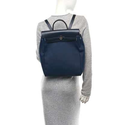 Hermes Military Toile Vache Hunter Herbag a Dos Zip Retourne Backpack Bleu Marine Bleu Indigo 2 of 11