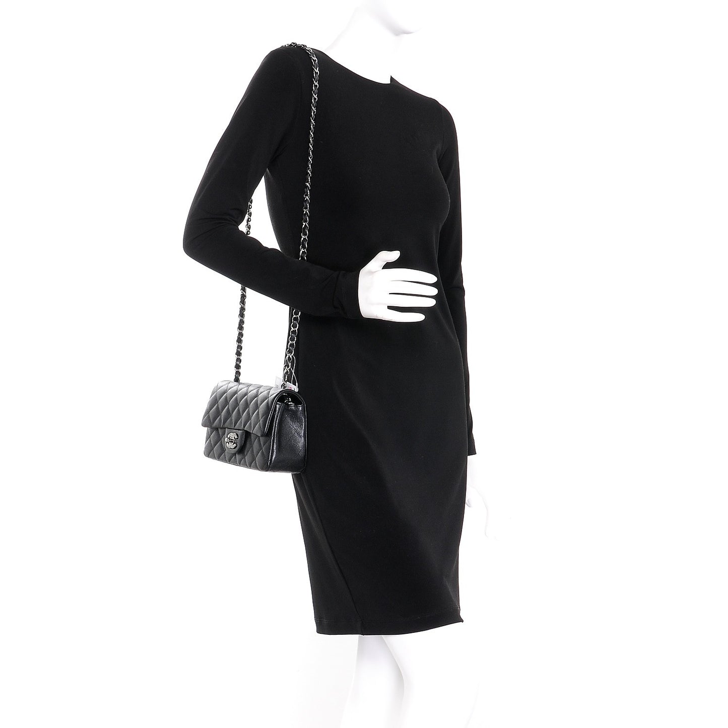 Iridescent Caviar Quilted Mini Rectangular Flap Black