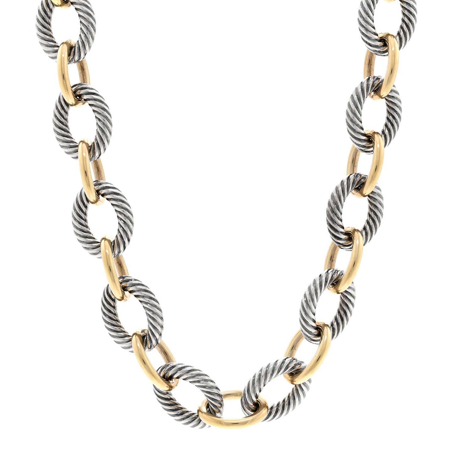 Sterling Silver 18K Yellow Gold 18mm Oval Link Necklace
