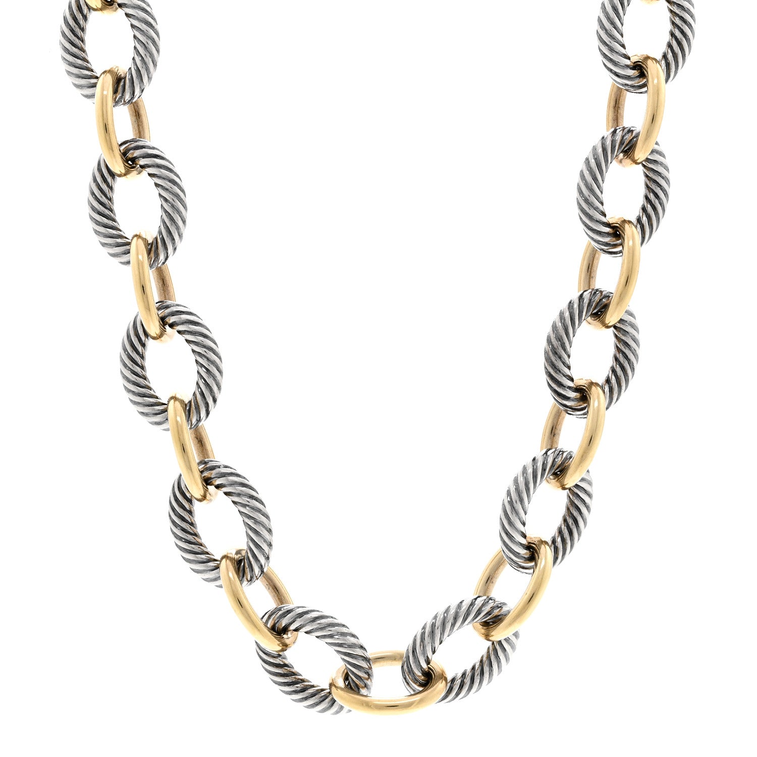 David Yurman Sterling Silver 18K Yellow Gold 18mm Oval Link Necklace 1 of 4