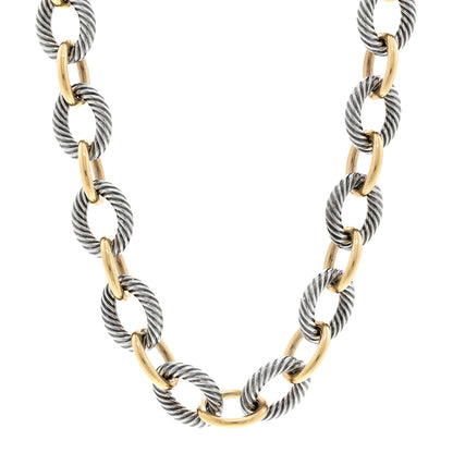 David Yurman Sterling Silver 18K Yellow Gold 18mm Oval Link Necklace 1 of 4