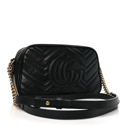 Gucci Calfskin Matelasse Small GG Marmont Chain Shoulder Bag Black 3 of 10
