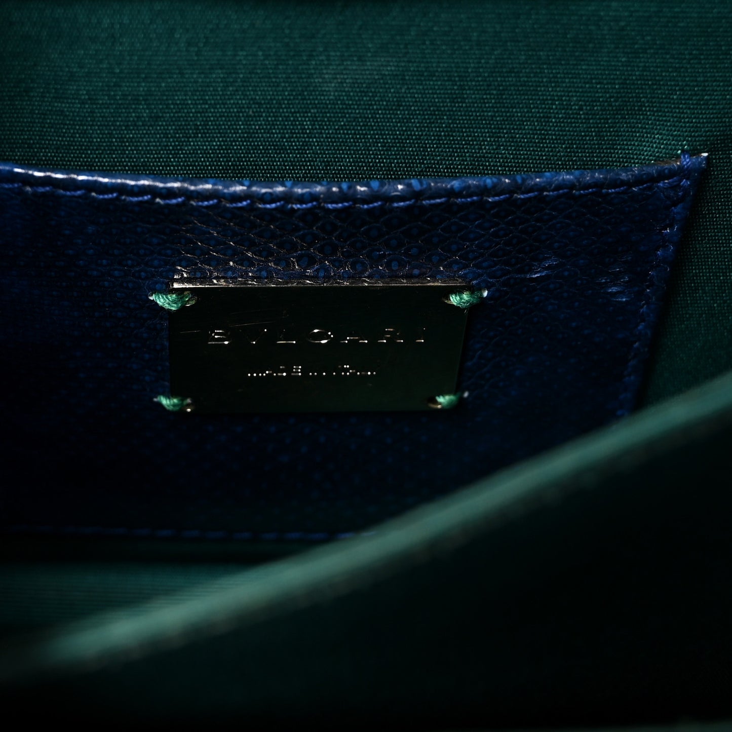 Shiny Karung Serpenti Forever Top Handle Dark Blue