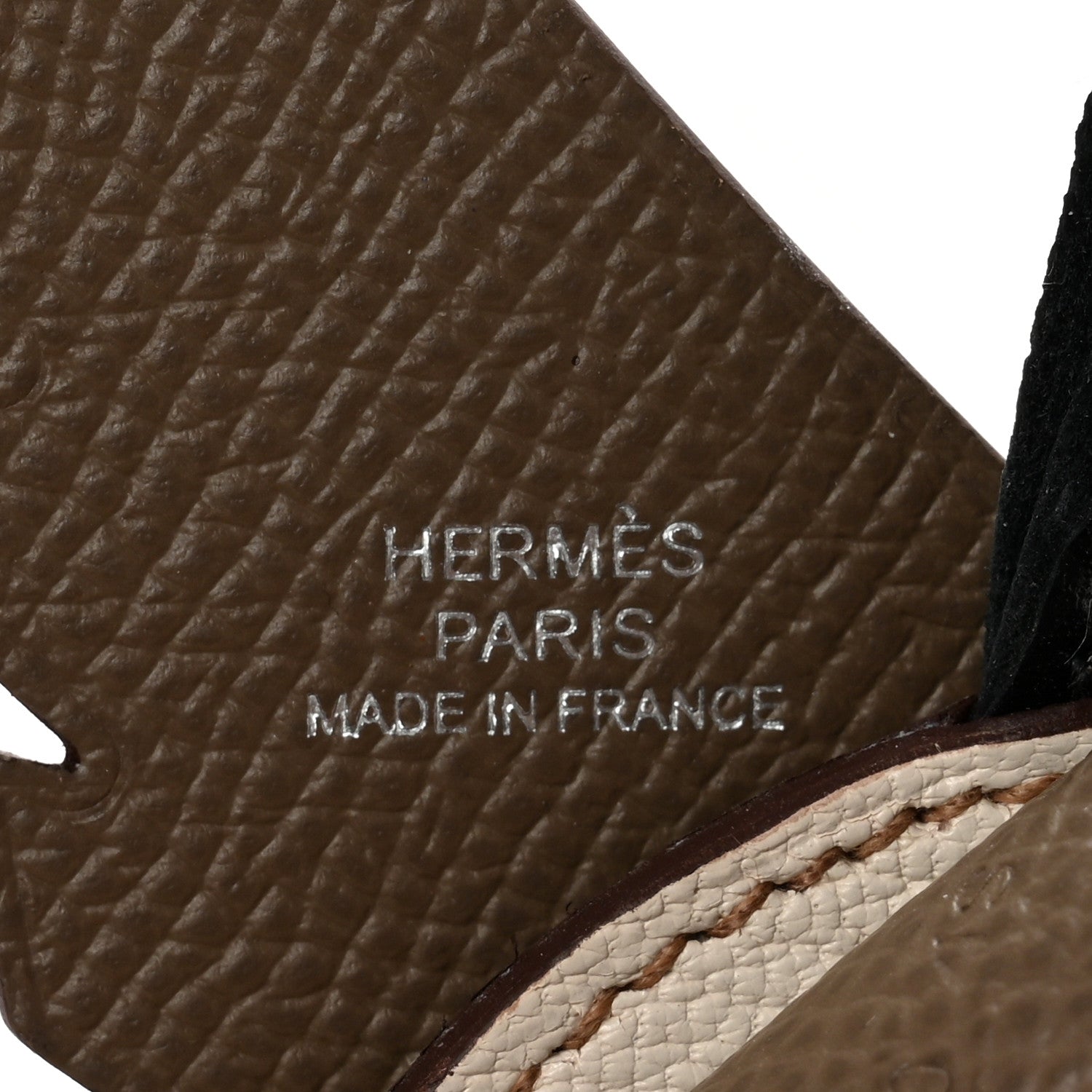 Hermes Epsom Birdy Bag Charm Etoupe Nata Biscuit Rouge Sellier Black 3 of 5